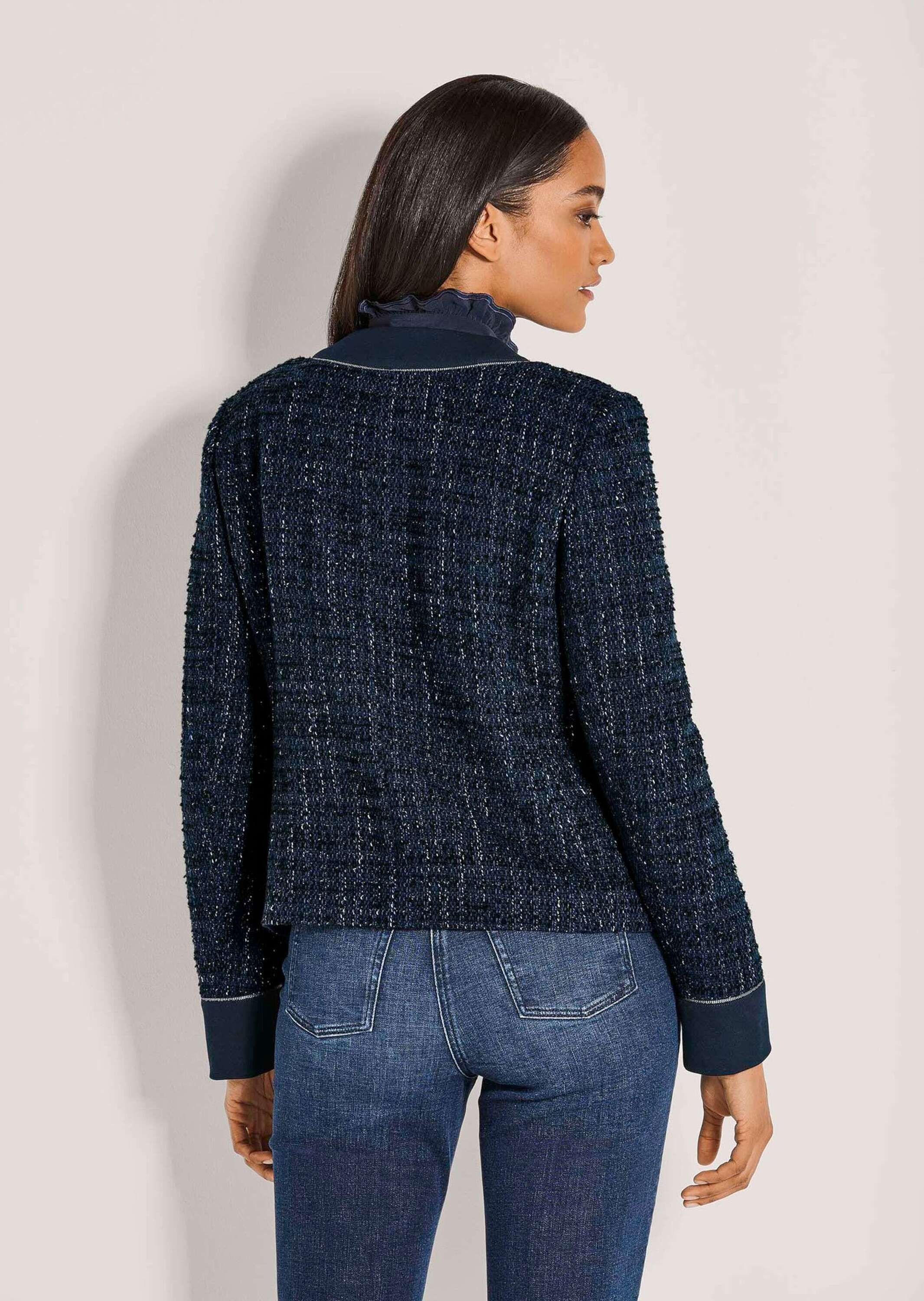 MADELEINE Kurzblazer Eleganter Damenblazer mit kurzem Schnitt Kastige Form mit silberfarbenen Wappenknöpfen
