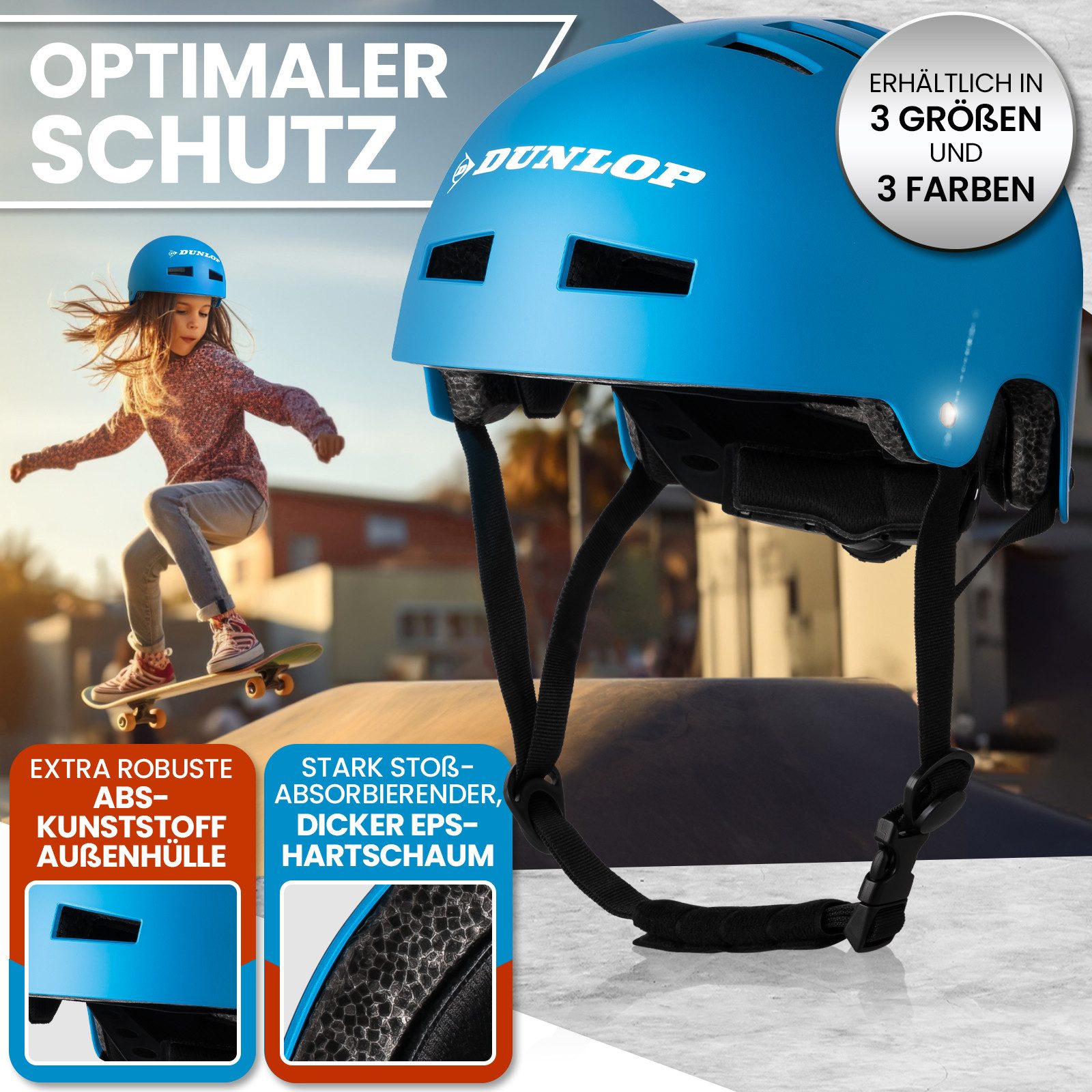 Dunlop Fahrradhelm Fahrradhelm Skaterhelm Helm S-L, Test Sehr Gut - Leichter robuster Allrounder Helm, Schnellverschluss – Bild 2 von 5