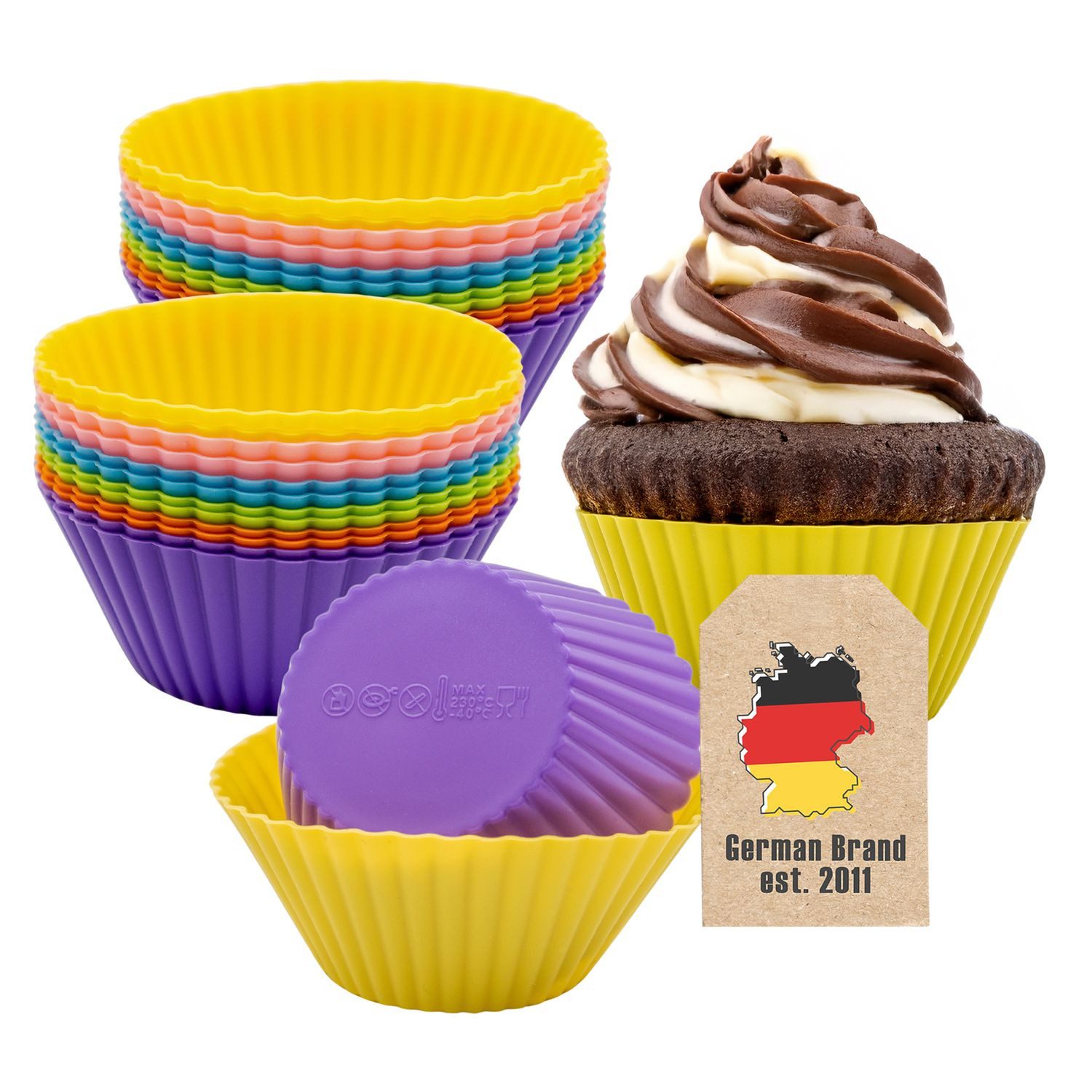 Intirilife Backform, (24 Stück wiederverwendbare bunte Silikon Muffinformen 24-tlg), Cupcakeformen zum Backen und Herstellen von Desserts und Snacks