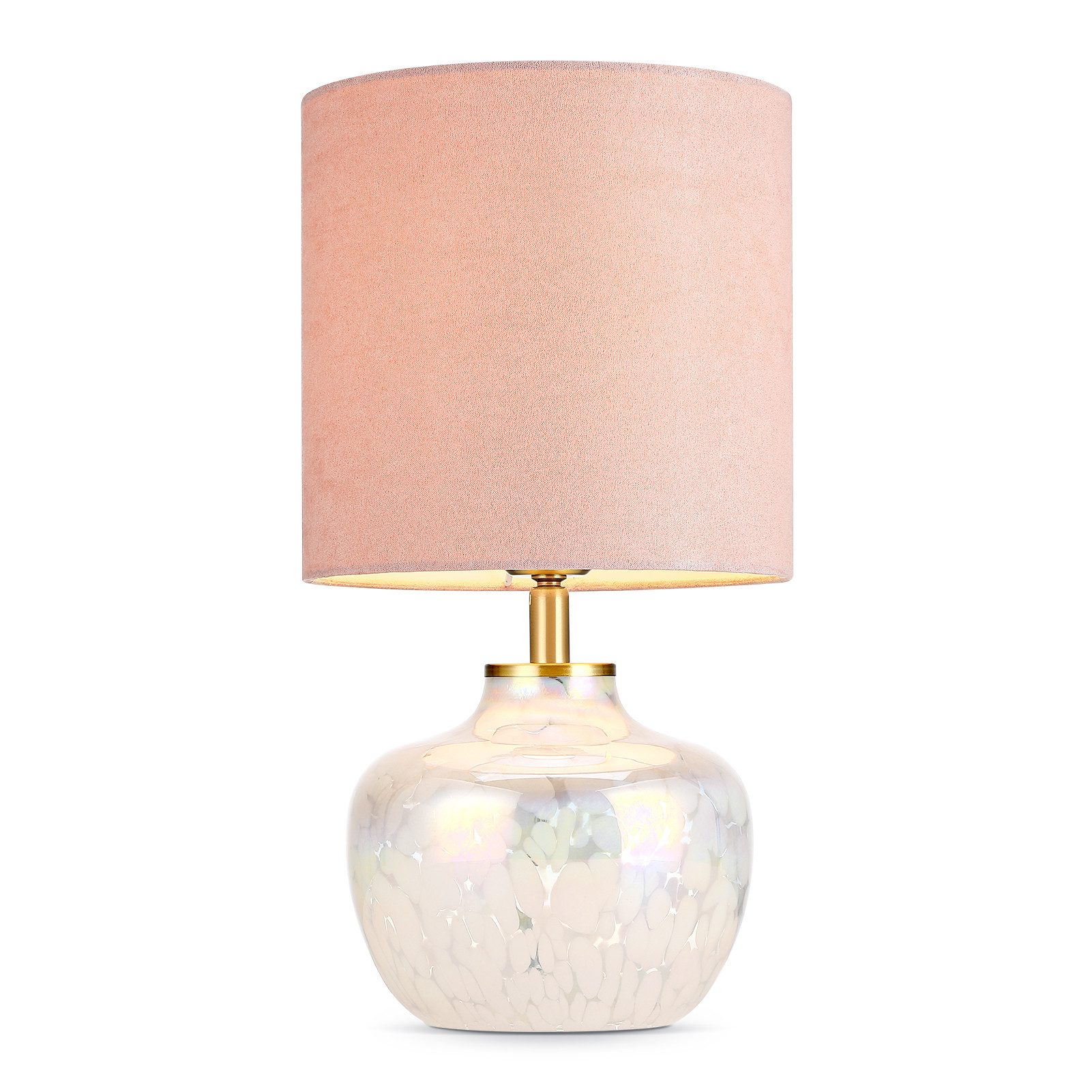 STANBOW Tischleuchte Tischlampe mit Glassockel & Stoffschirm, modern, E27, ohne Leuchtmittel, Perlmutt-Optik, Rosa, Modern-Romantisch, 36cm, E27