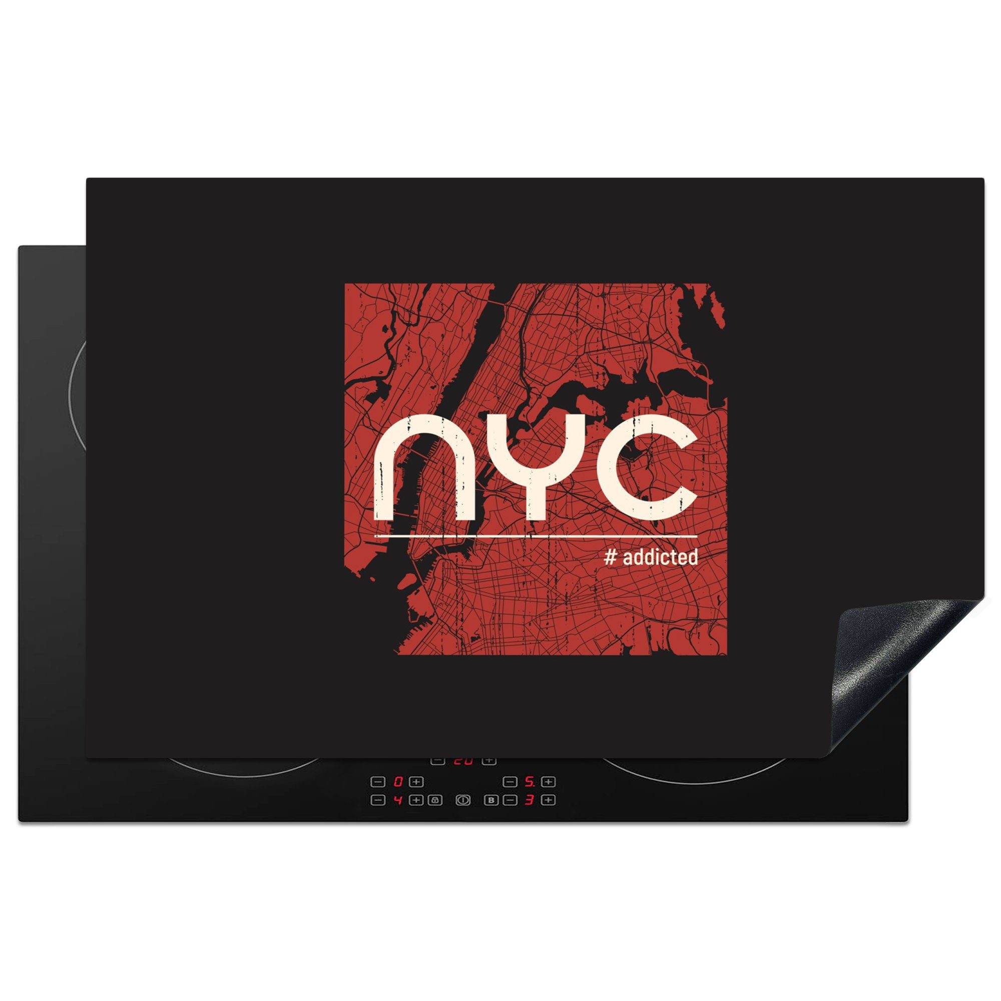 MuchoWow Herdblende-/Abdeckplatte New York - Rot - Weiß, Vinyl, (1 tlg), 81x52 cm, Induktionskochfeld Schutz für die küche, Ceranfeldabdeckung