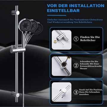 Detbom Duschsystem mit Edelstahl Duschstange 70cm, Handbrause, 3 Strahlart(en), mit 3 Strahlarten und Duschkopfhalterung und Schlauch, Brausestangeset