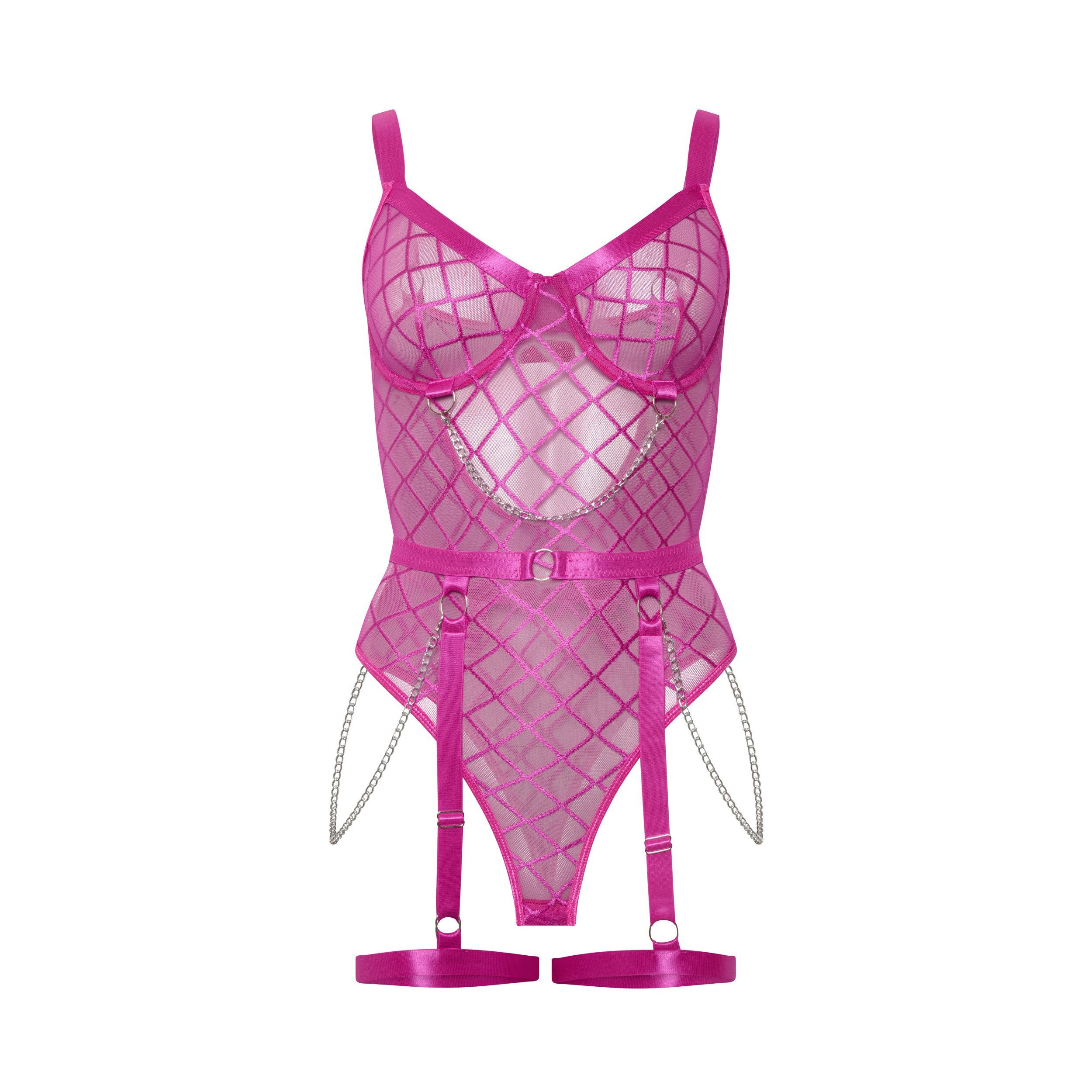 Elegant Love Body Corsagen-Body mit Bügelcups – Reizwäsche mit Kettendetails Dessous-Body im Corsagenstil – Lingerie mit Rautenmuster & Bein-Straps