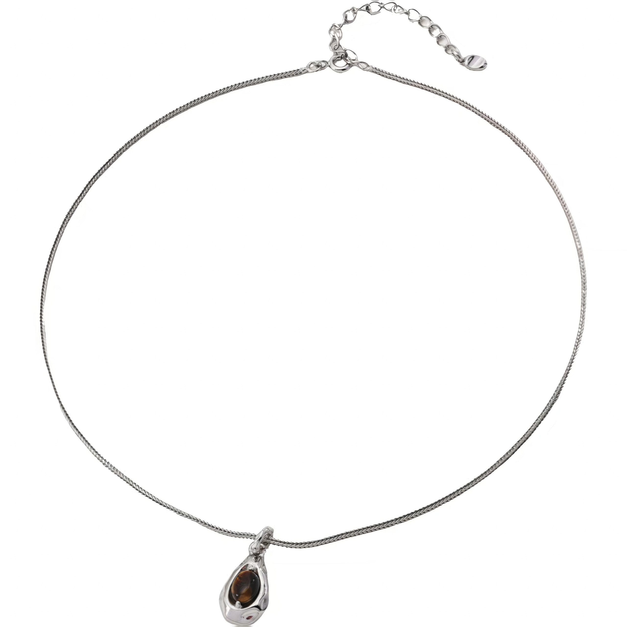 Valentinstagsgeschenk Jumpeak Silberkette Tigerauge-Anhänger-Halskette, Damen 925er Silber-Anhänger-Halskette, Damen-Halskette, 18K vergoldet, geschen