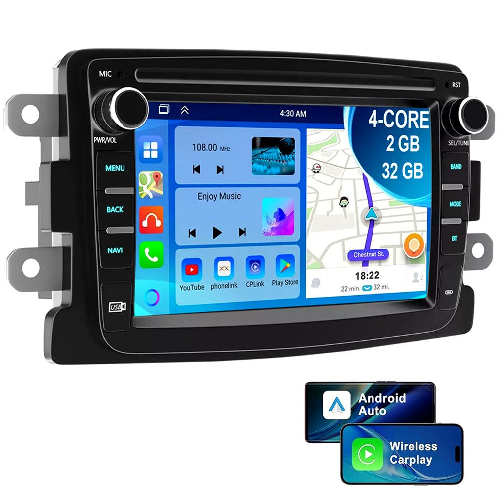Für Renault Captur Dacia Duster Dokker Logan Sandero 7" Android 14 64G Autoradio