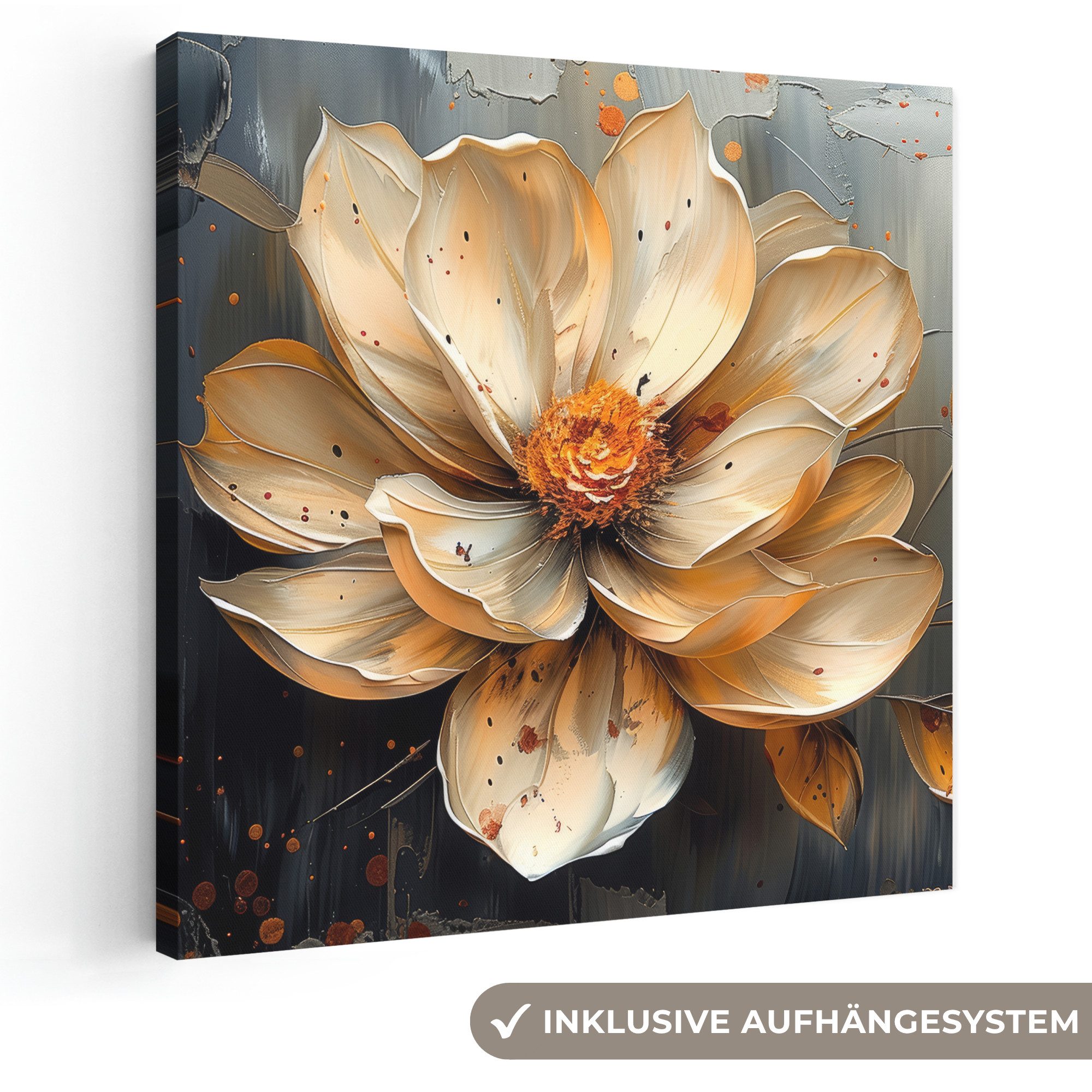 OneMillionCanvasses® Leinwandbild Blumen - Gold - Kunst - Schwarz - Modern, Fotodruck (1 St), Wandbild, Deko Schlafzimmer Wohnzimmer Flur 20x20 cm