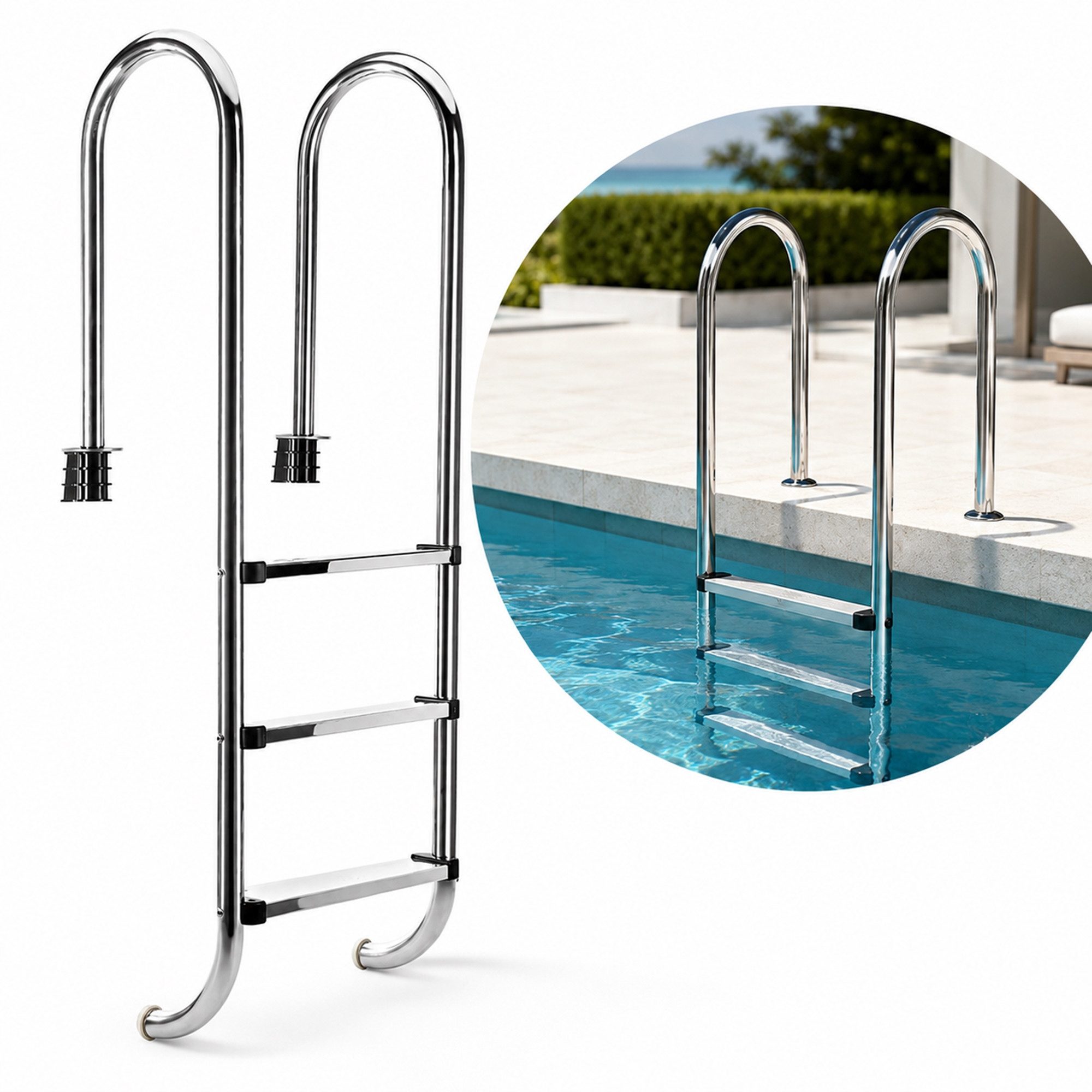 Mucola Poolleiter Poolleiter Edelstahl Schwimmbad Leiter Sicherheitsleiter Pool Treppe (Stück, Leiter), Edelstahl V2A