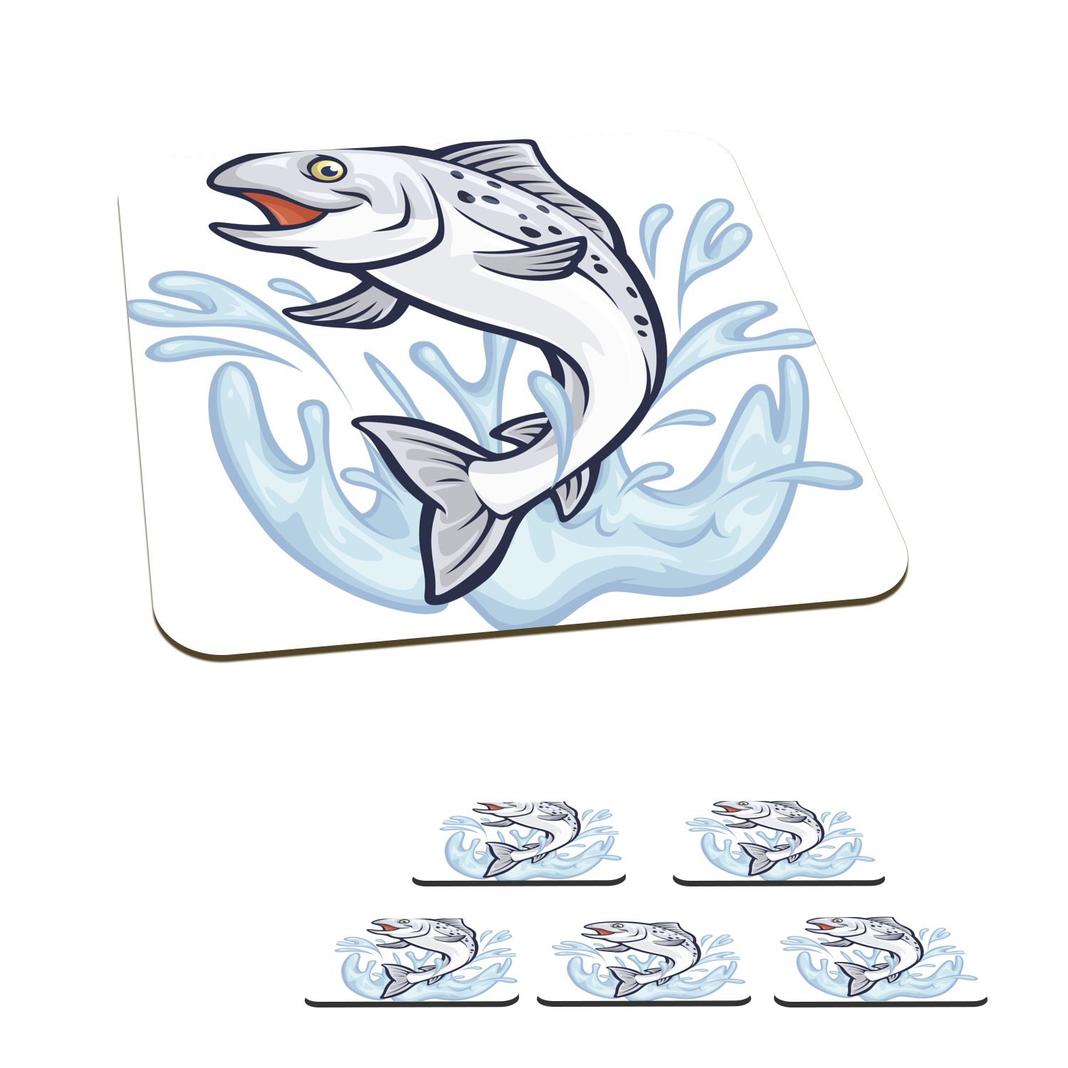 MuchoWow Glasuntersetzer Illustration eines Fisches im Wasser, Zubehör für Gläser, 6-tlg., Glasuntersetzer, Tischuntersetzer, Korkuntersetzer, Untersetzer, Tasse