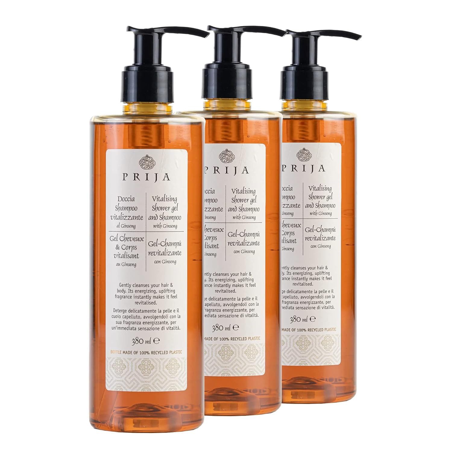 PRIJA Duschgel PRIJA Haarshampoo & Duschgel 2in1 vitalisierend mit Ginseng 380ml, 3-tlg.