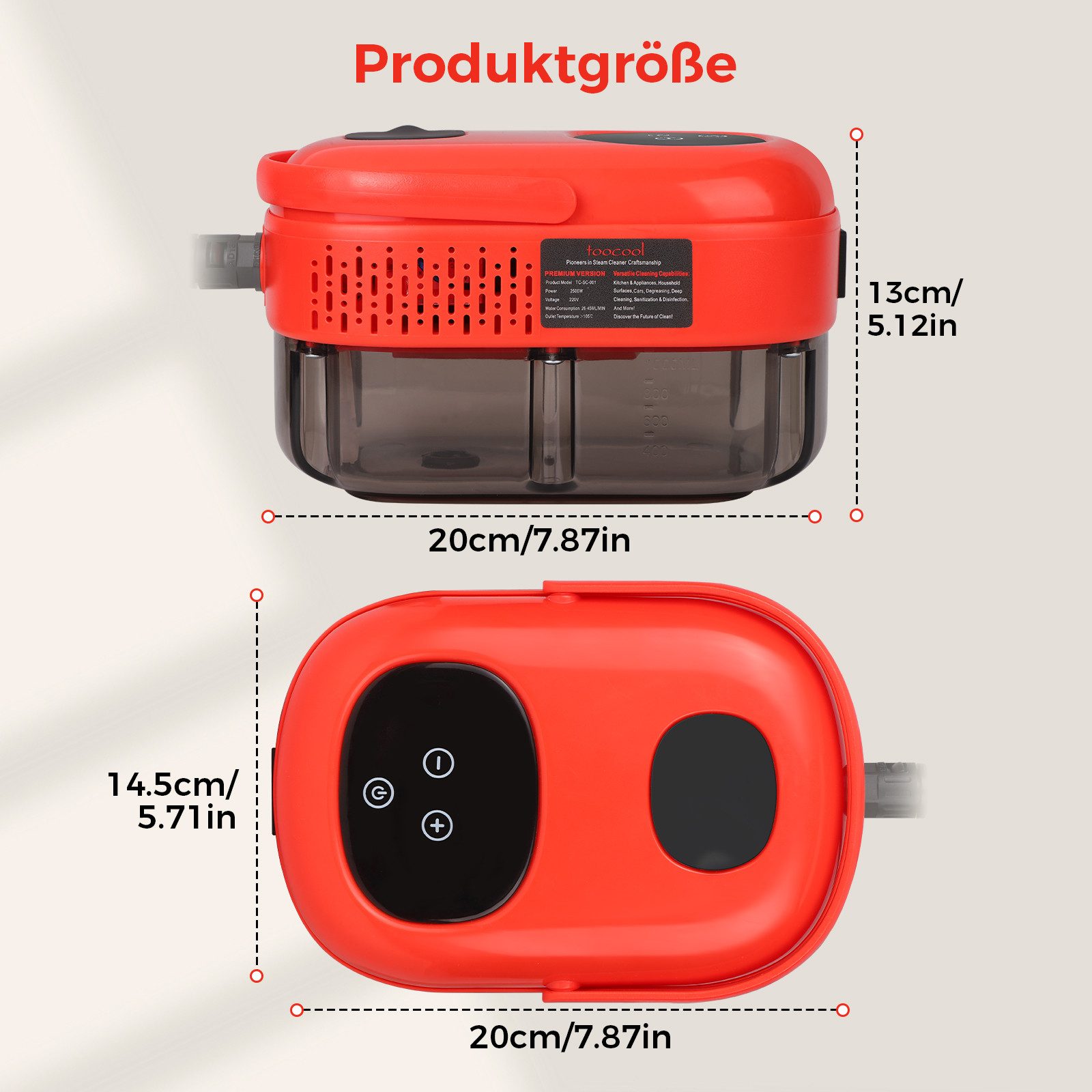 VIVIHEYDAY Handdampfreiniger 2500W Tragbarer Dampfreiniger mit 3 Verschiedene Bürstenköpfe, Dampfreiniger Handgerät hocheffizient Reinigungsgerät