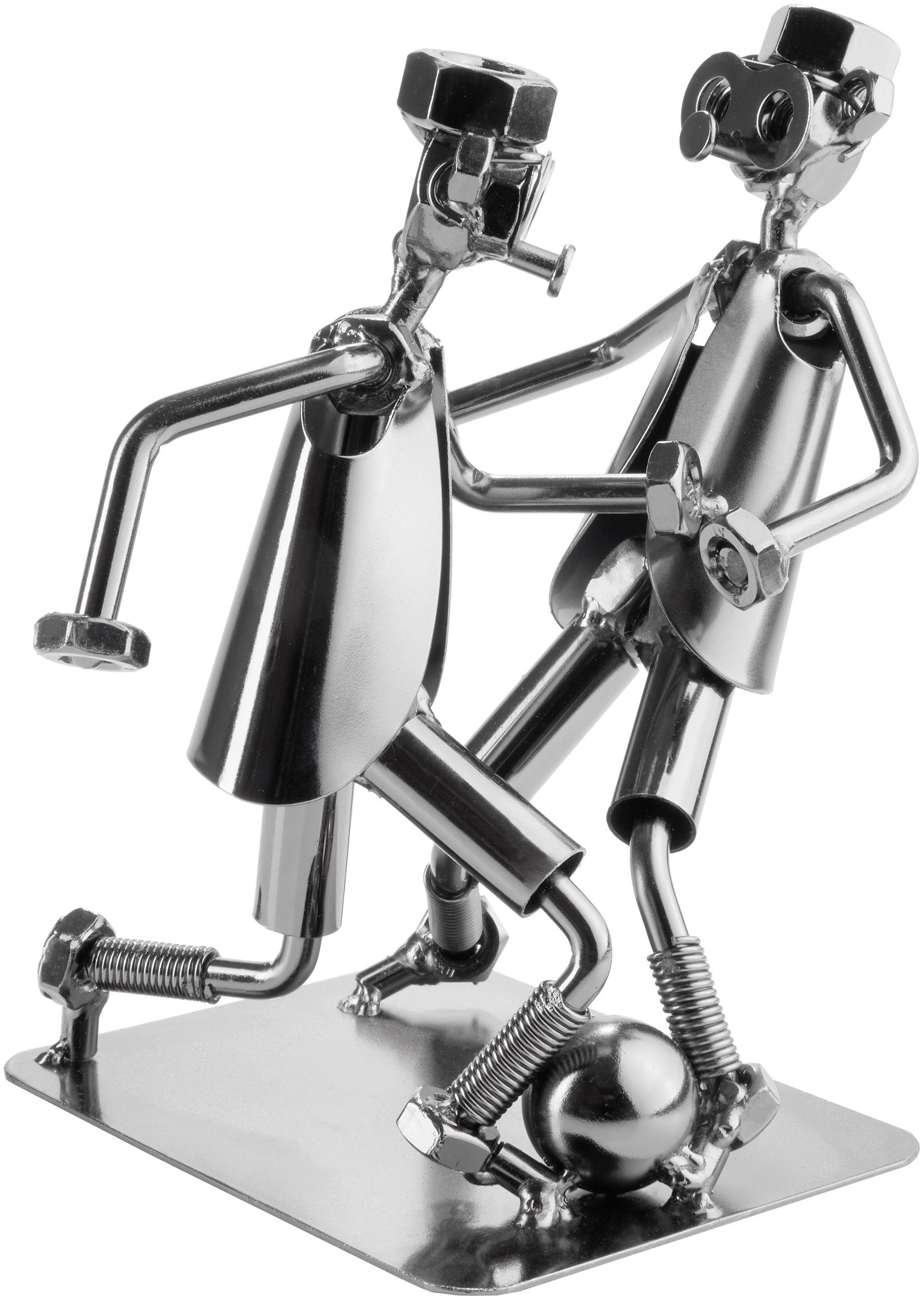 kunstvolle Dekofigur Schraubenmännchen Fußball (1 und Fußballerinnen, St), für Zweikampf Metallskulptur Fußballer BRUBAKER Metallfigur Geschenkfigur