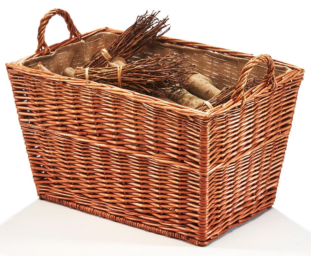 Kobolo Kaminholzkorb Holzkorb aus Weide eckig mit Jutestoff günstig online kaufen