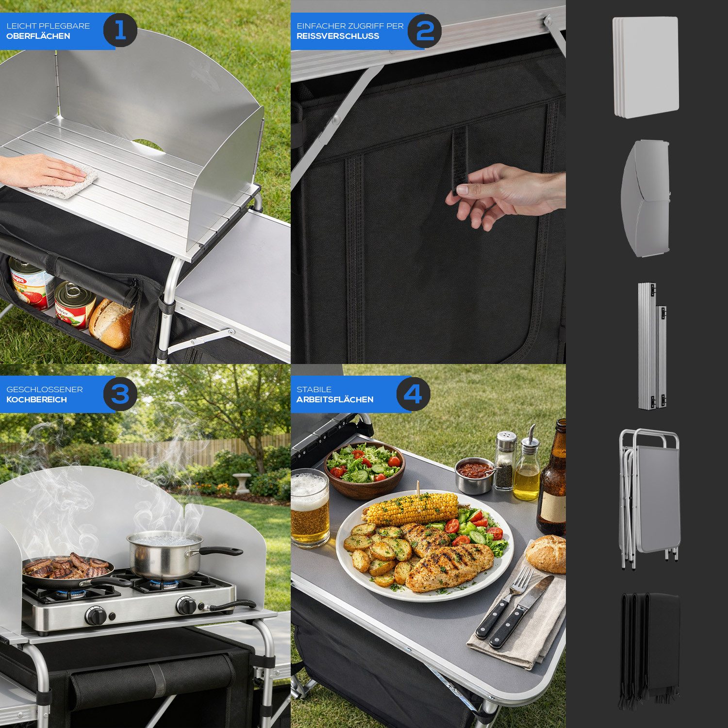 24Move Eckdusche Campingküche CAMPO Alu Outdoorküche, mit Arbeitsplatte und Staufächern – Bild 4 von 5