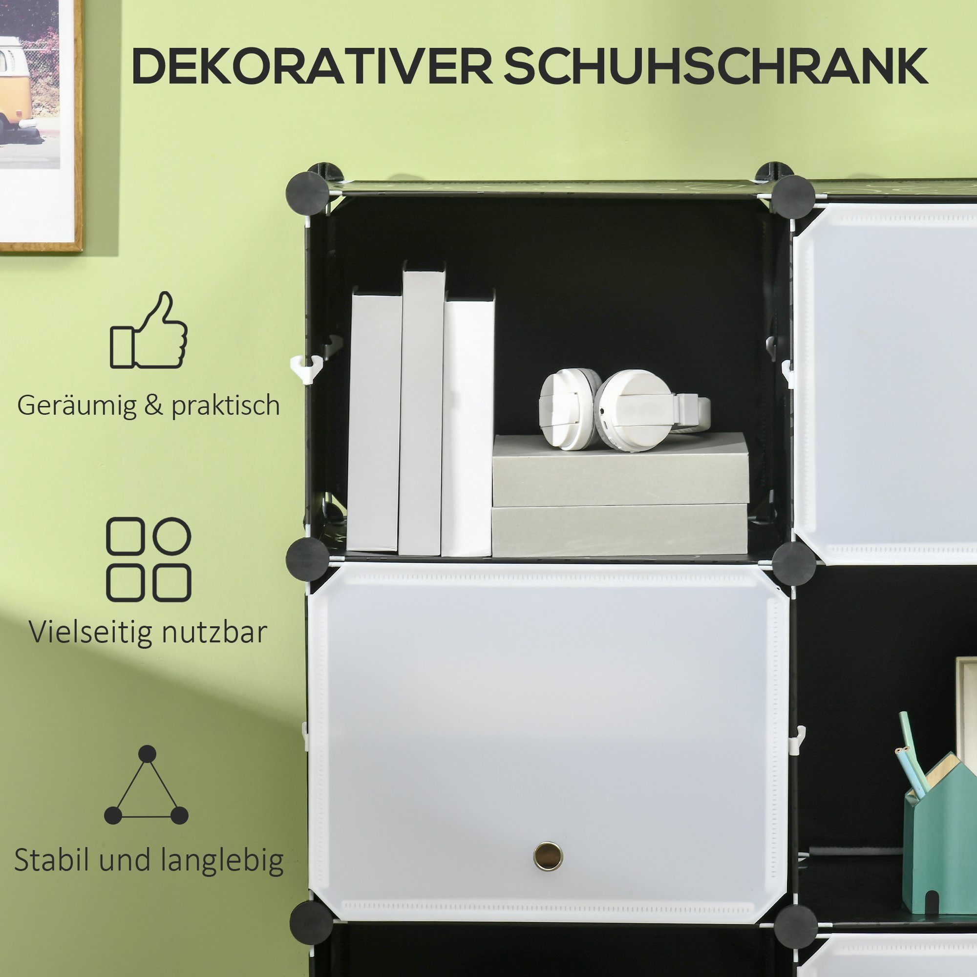 HOMCOM Kommode DIY Regalsystem mit 12 Würfeln (Aufbewahrungsregal, 148 St., DIY-Würfelregal), Kunststoff Stahl Schwarz+Weiß 125 x 32 x 125 cm