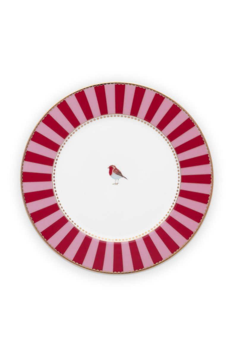 PiP Studio Brotteller Love Birds Brotteller Stripes rot-pink 17cm, Plate Love Birds Stripes Red-Pink 17cm