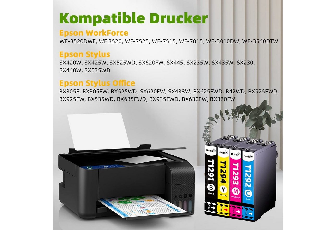 Thumbnail - Koala 8ER Patronen für Epson T1295 Workforce WF-3520 3540 Stylus SX230 235W Tintenpatrone (Packung, T1291 T1292 T1293 T1...