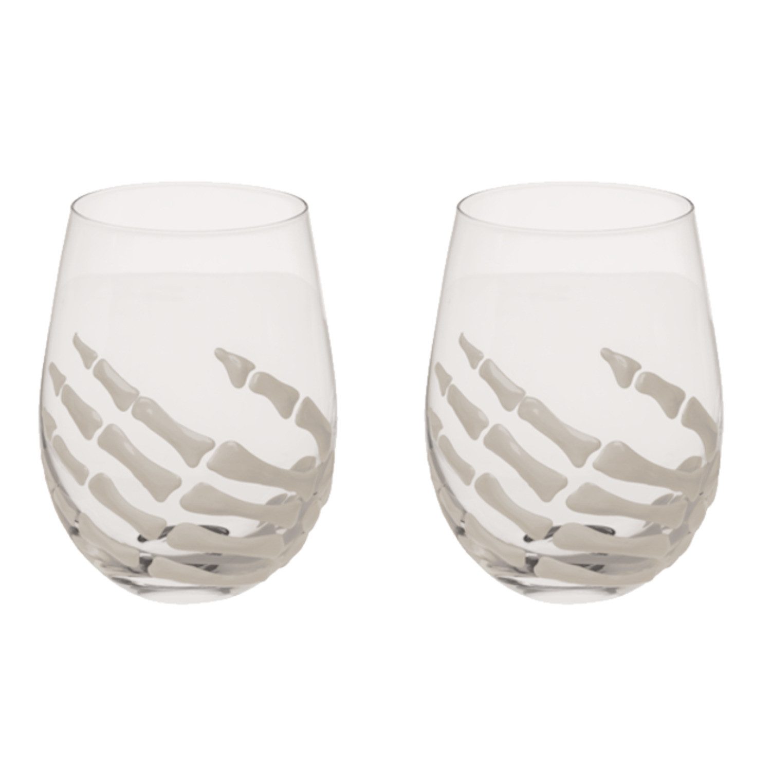 Out of the Blue Glas Skelett-Hand Trinkglas im 2er Set Halloween Deko
