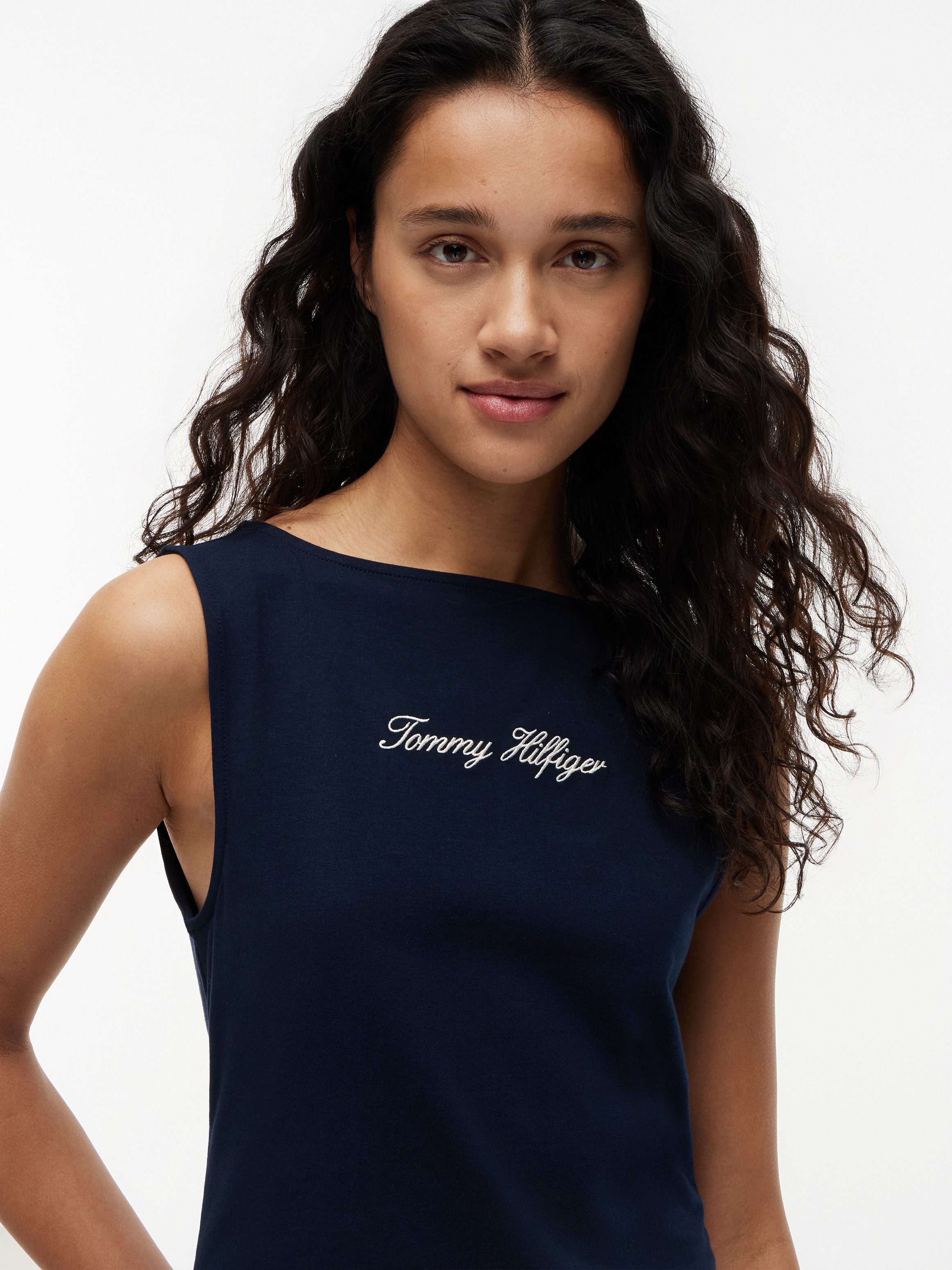 Tommy Hilfiger Tanktop CLASSIC SCRIPT BOAT-NK TOP Baumwollmischung, U-Boot Ausschnitt