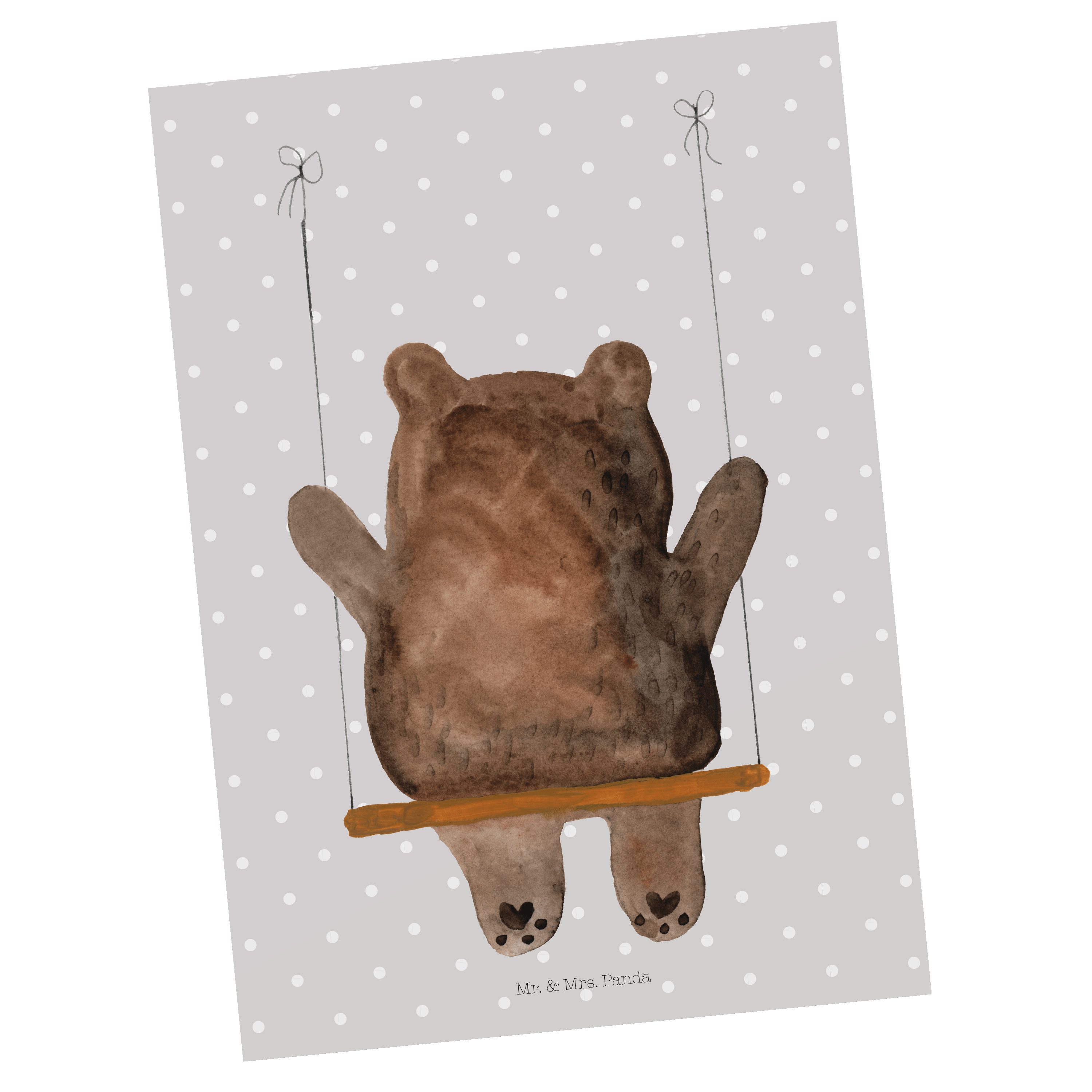 Mr. & Mrs. Panda Postkarte Bär Schaukel - Grau Pastell - Geschenk, Geschenkkarte, Bär Verlust Tr | Grußkarten