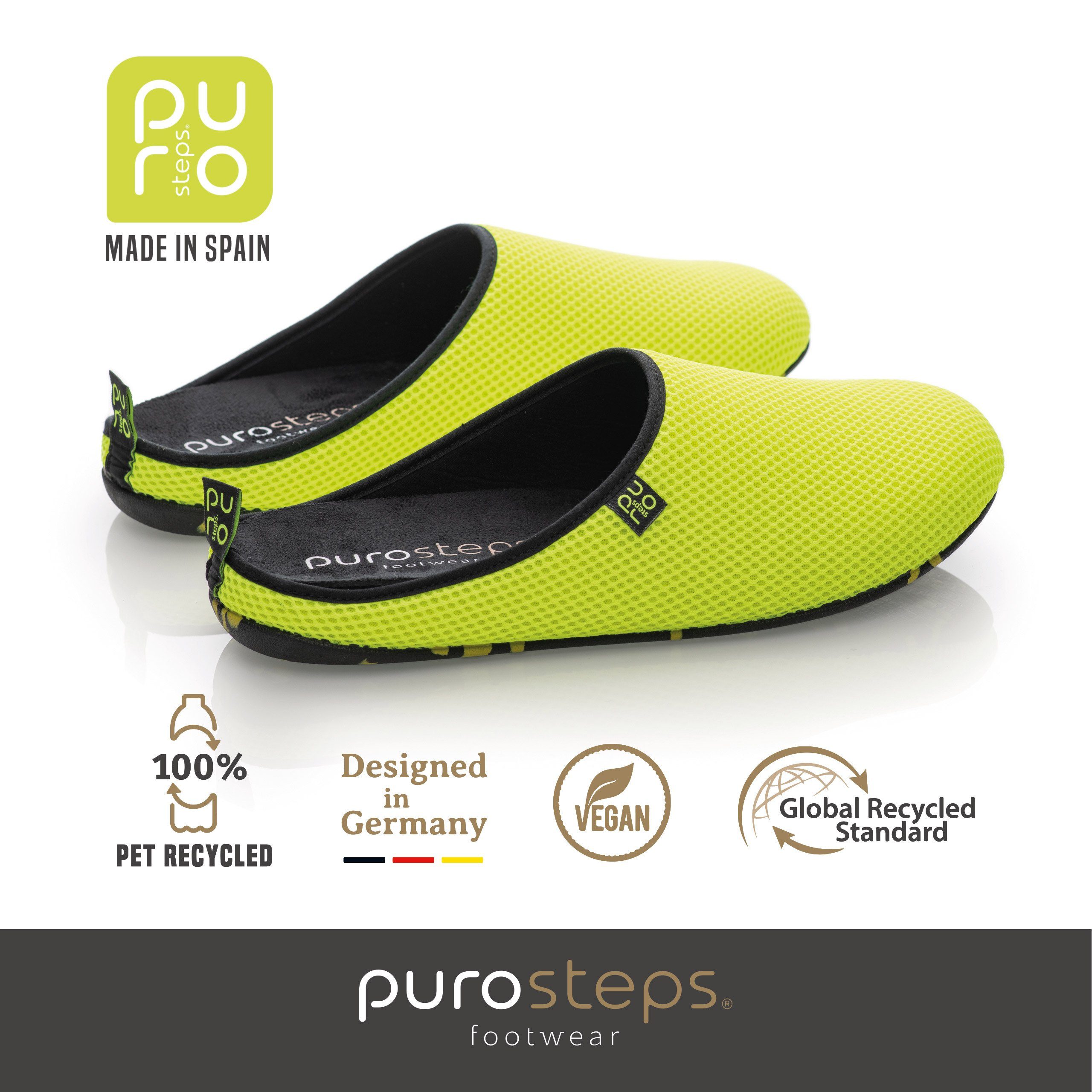 purosteps Casa-Eco Hausschuh Hergestellt aus recycelten PET Flaschen, Handgefertigt, Naturkautschuk