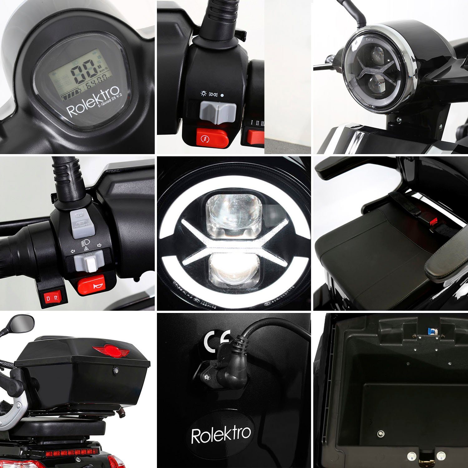 Topcase) Blei-Gel-Akku, (mit V.2, 25 E-Quad km/h, W, Rolektro 25 Elektromobil 1000 Rolektro schwarz