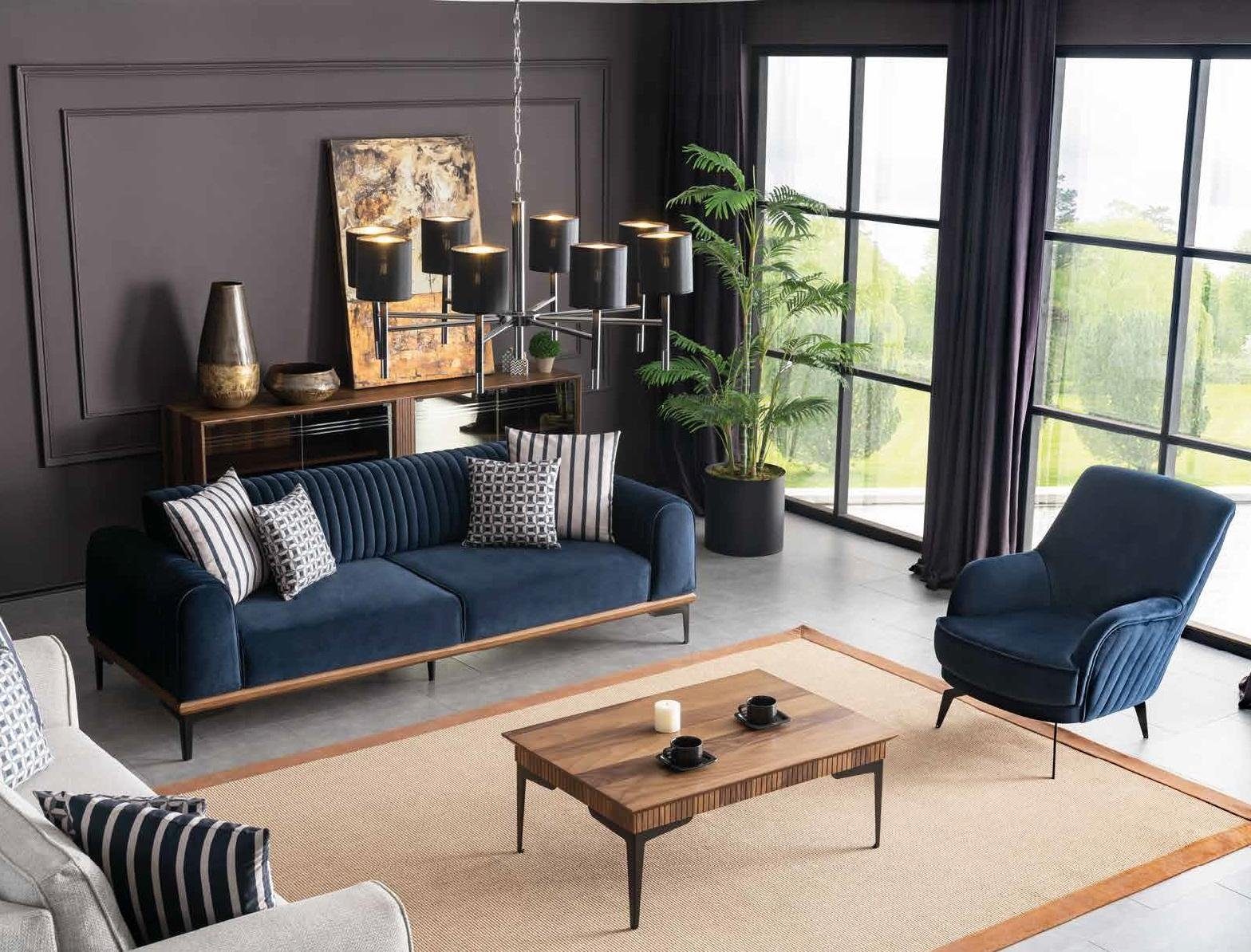 Couch Blauer Sofa Europe JVmoebel in Wohnzimmer Sitzmöbel Couch, Dreisitzer Moderner Made