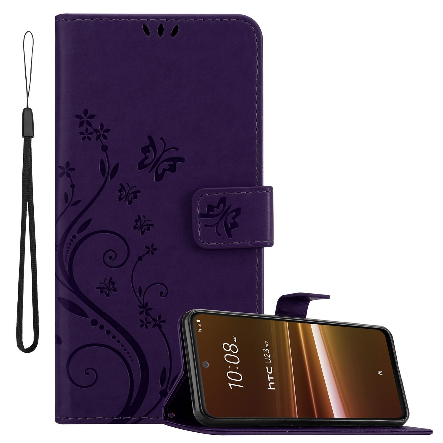 Cadorabo Handyhülle für HTC U23 PRO Hülle HTC U23 PRO, Hülle Schutzhülle Blumen Flower mit Standfunktion Kartenfach Magnet