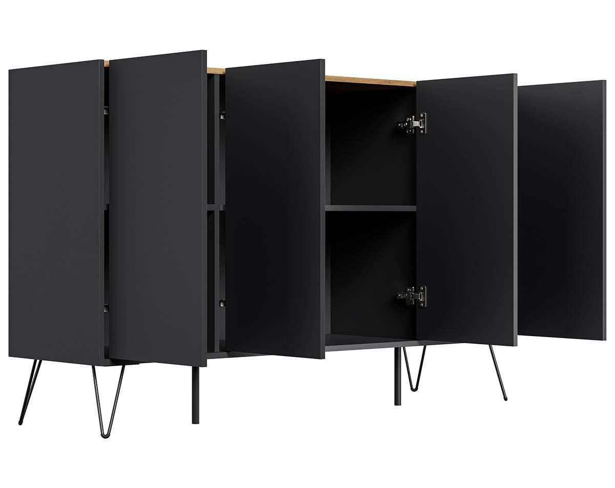 Posseik Waschtisch-Set Sideboard FAVIER 155 x 94cm, 4 Türen, grafit eiche-Top, (Sideboard, 1-St., Sideboard)