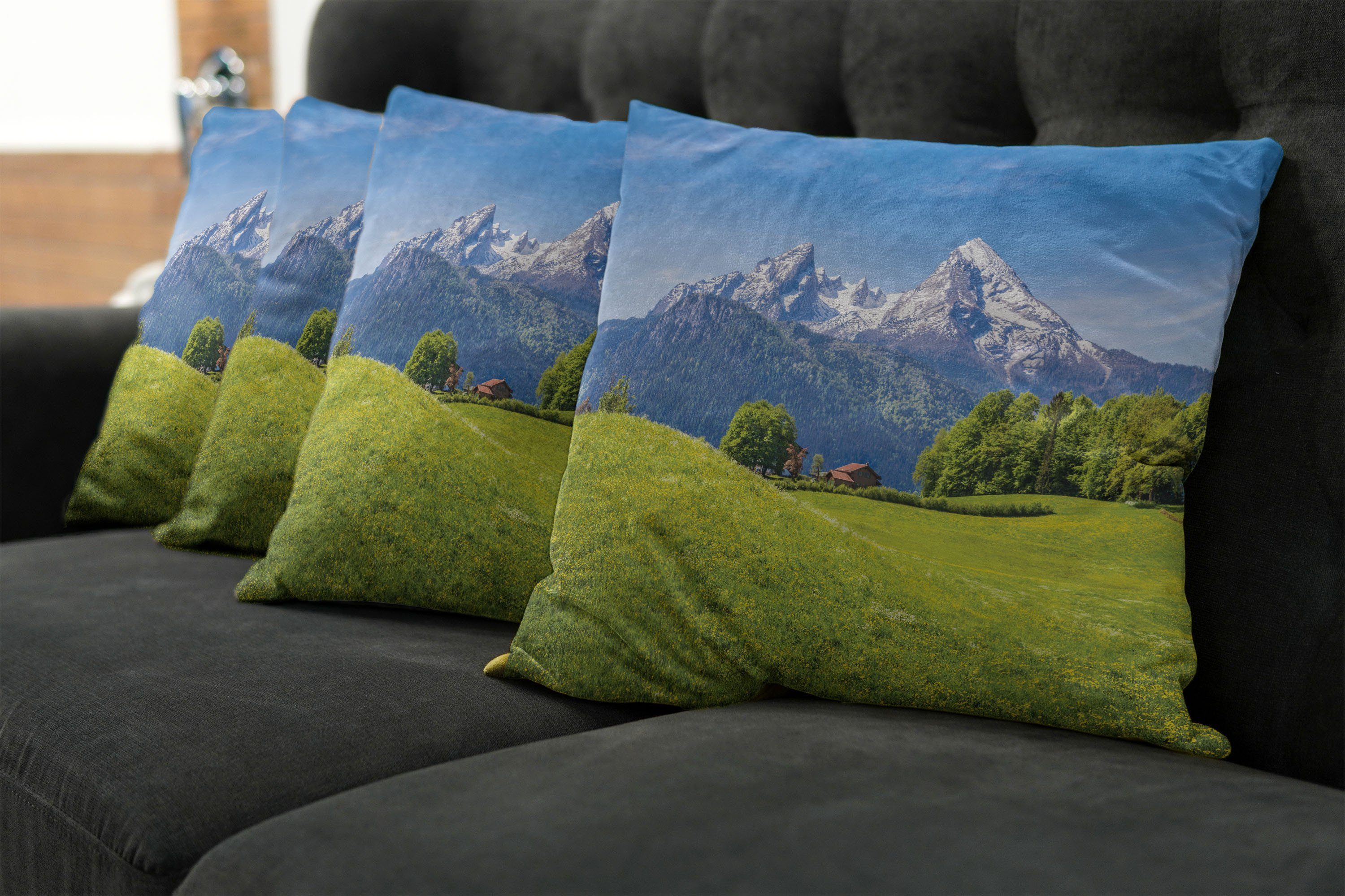 Flora mit Wiese Modern Accent Alpen Doppelseitiger Digitaldruck, Stück), (4 Abakuhaus Kissenbezüge Berg