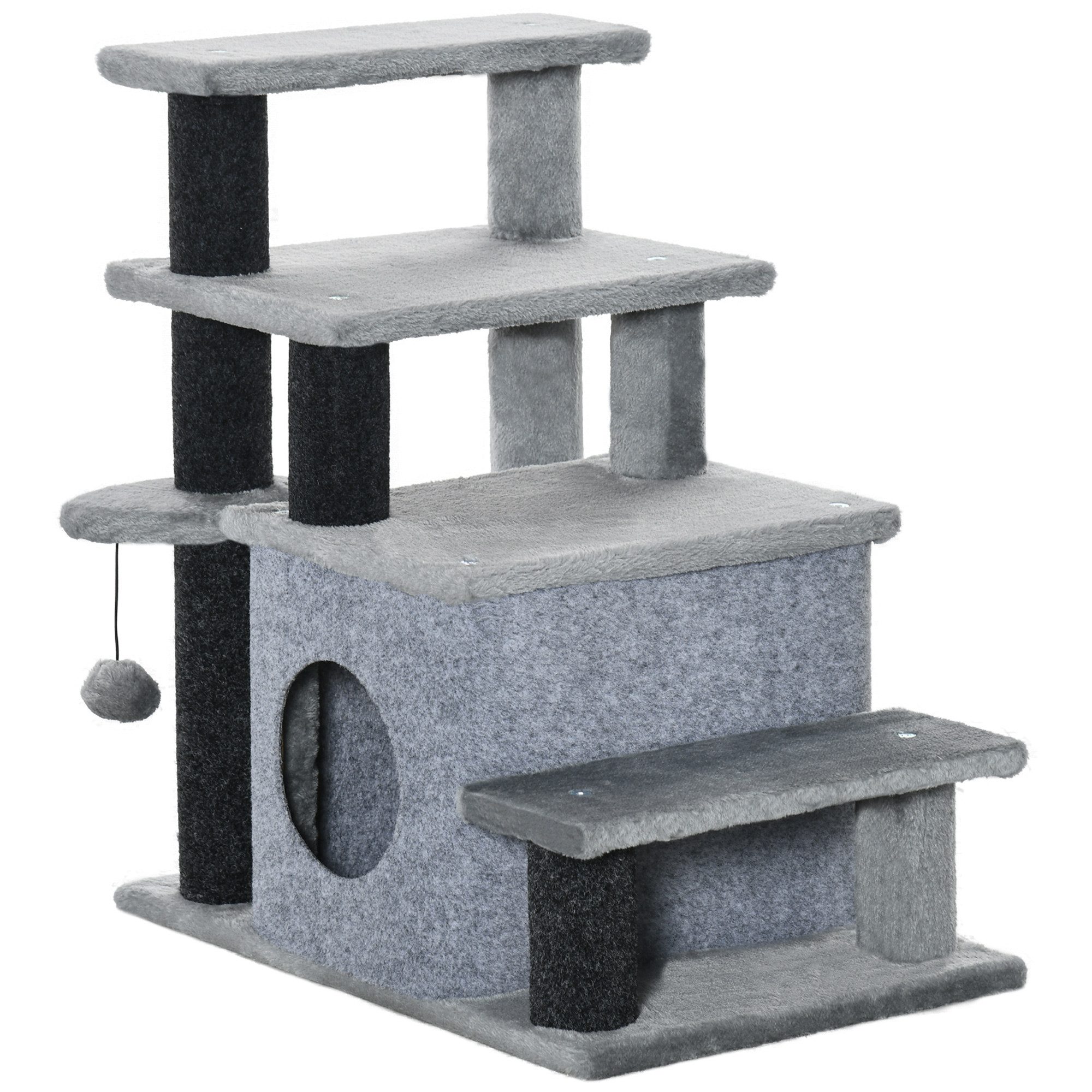 Kratzbaum 63,5x43x60cm Tiertreppe Katzentreppe mit 4 Stufen Grau