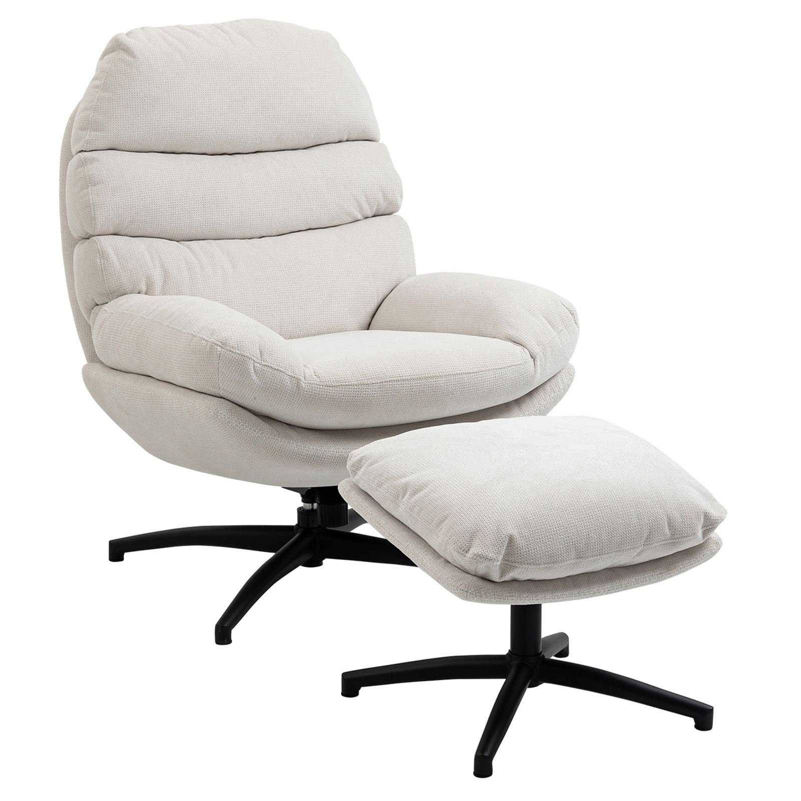 CARO-Möbel Relaxsessel, Relaxsessel mit Hocker Polstersessel Wohnzimmer Metall Stoff Modern beige