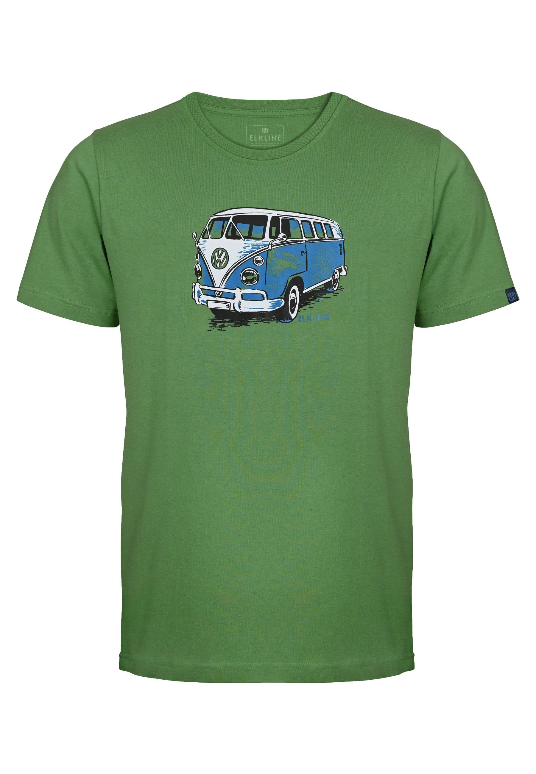 T-Shirt mossgreen VW Retro Bulli Brust Print Gassenhauer Elkline
