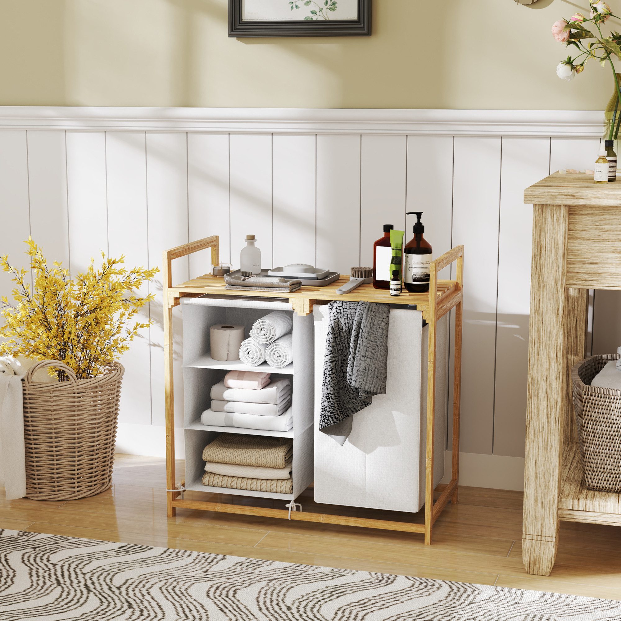 HOMCOM Wäschekorb mit 2 ausziehbaren & abnehmbaren Wäschesäcken aus Vliesst günstig online kaufen