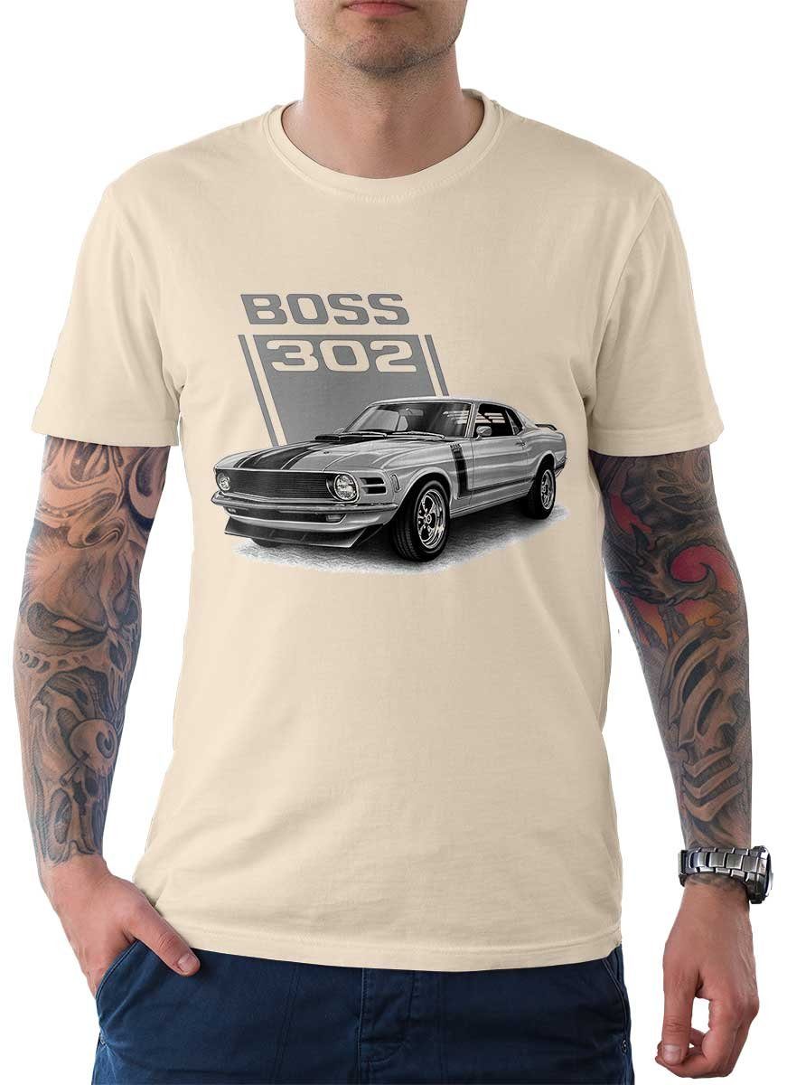Rebel On Wheels T-Shirt Herren T-Shirt Tee American Classic Car mit Auto / US-Car Motiv Cream