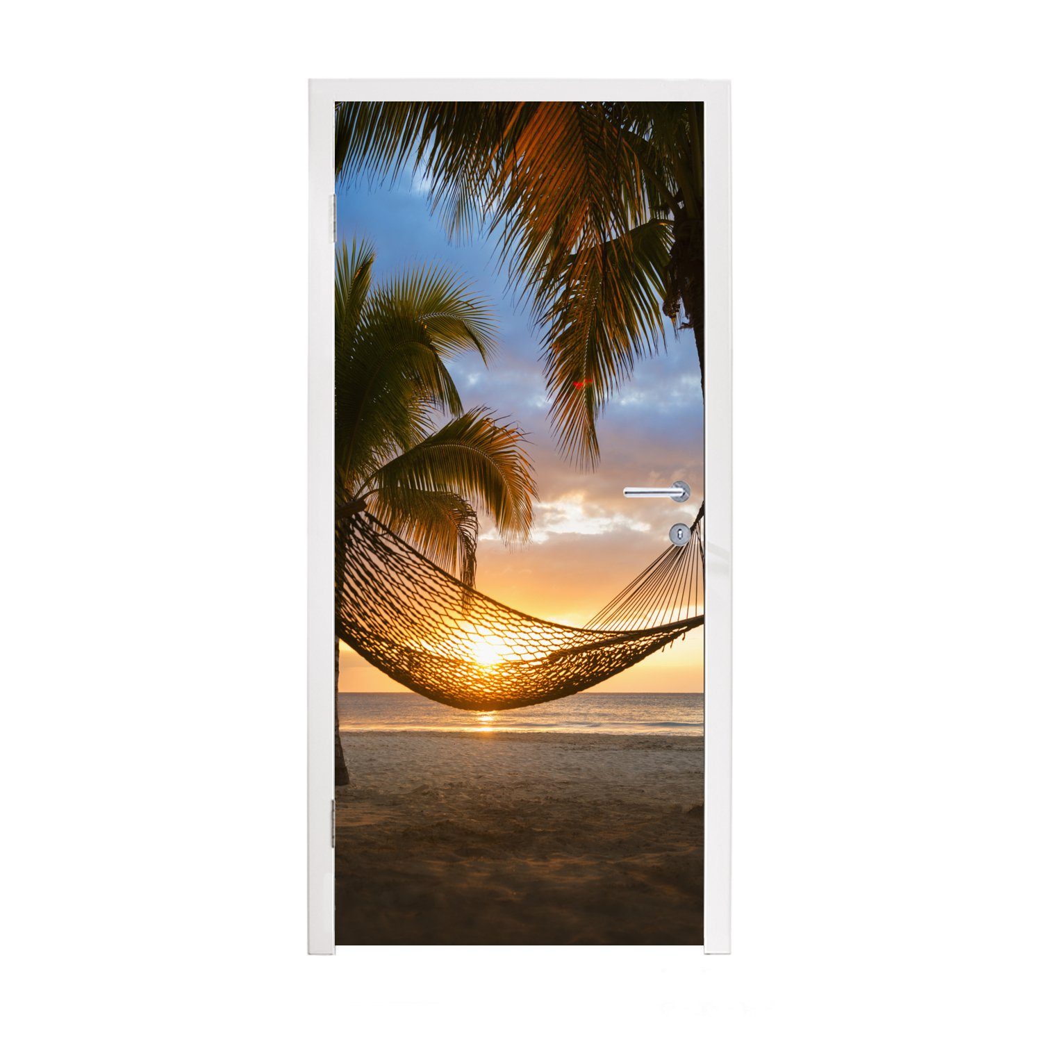 MuchoWow Türtapete Hängematte am Karibikstrand, Matt, bedruckt, (1 St), Fototapete für Tür, Türaufkleber, 75x205 cm