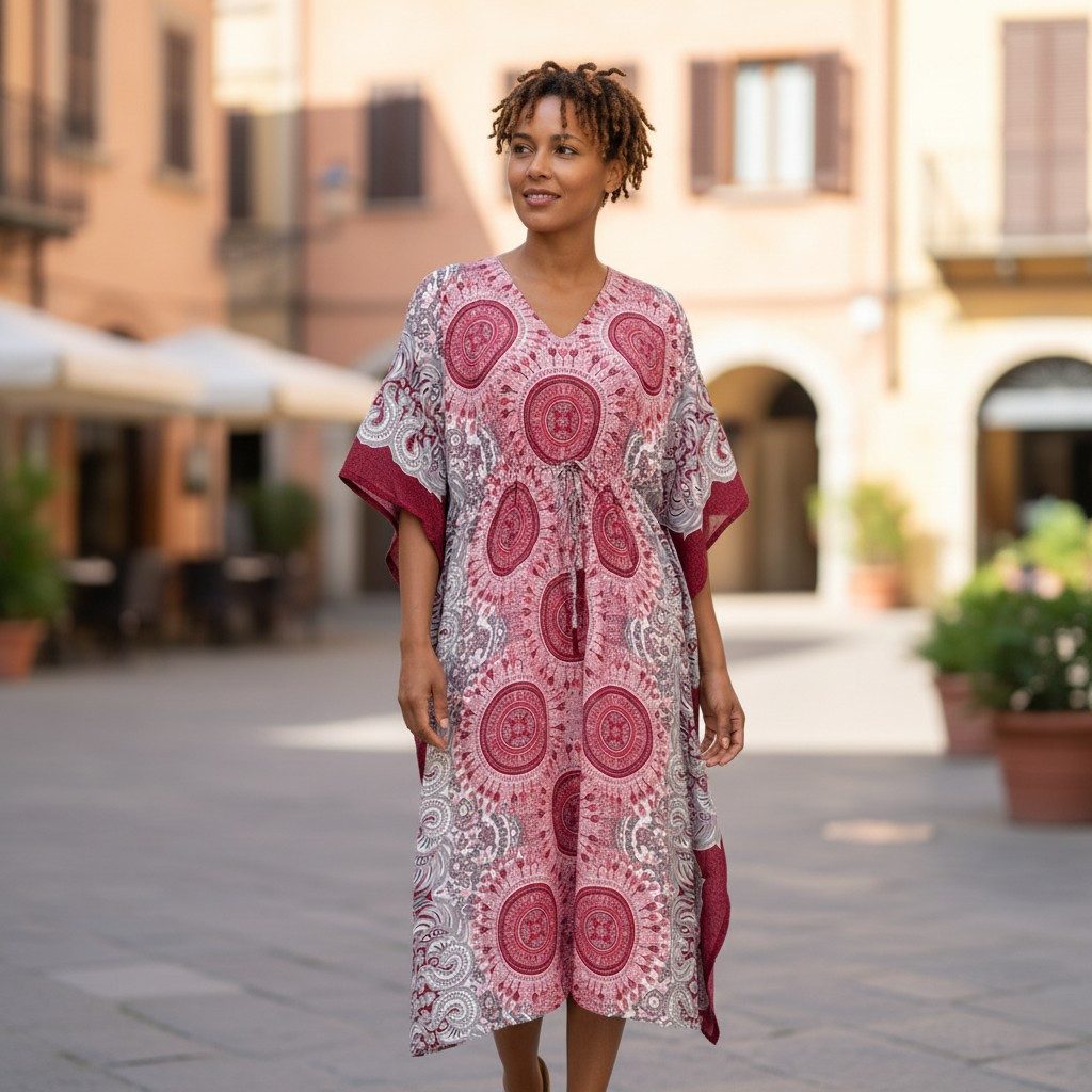 Guru-Shop Midikleid Ponchokleid, Kaftan, Maxikleid, Strandkleid - rot alter günstig online kaufen