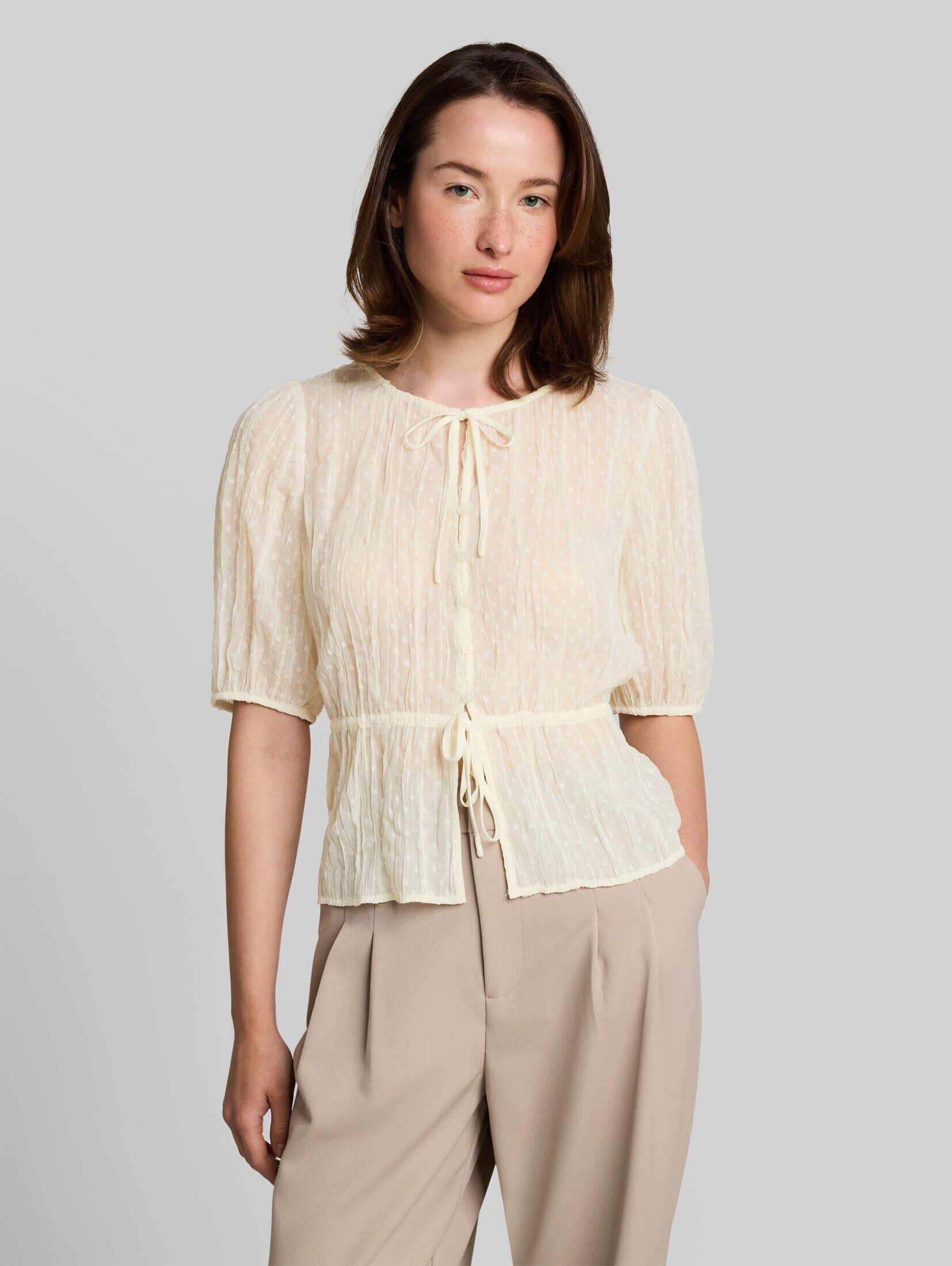 TOM TAILOR Denim Kurzarmbluse Blusen & Shirts Bluse mit Schleifen