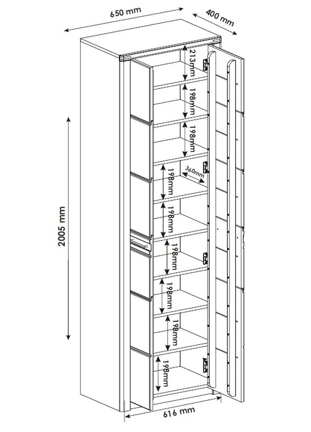 freiraum Garderobenschrank Nature One 2 Türen, 6 Böden, soft-close, Kernbuche teilmassiv - 65x201x40cm B/H/T