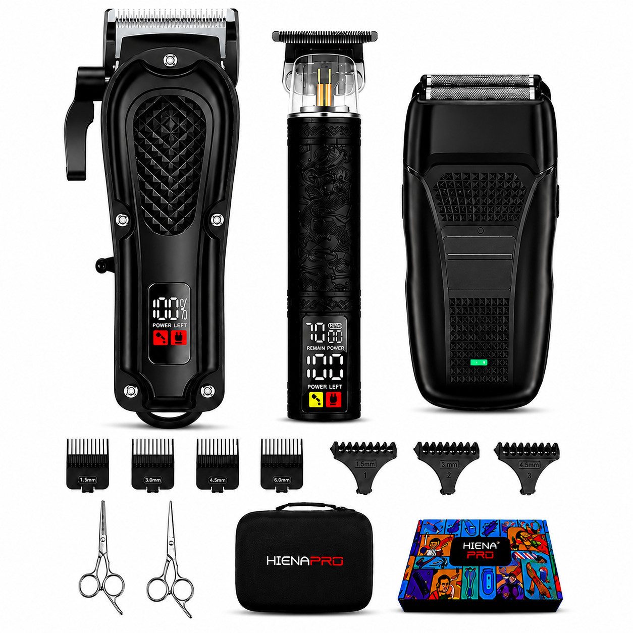 Toomoke Haarschneider Professionelles Haarschneidemaschine Set für Herren,Trimmer, profi Barber Rasierer Herren LED Elektrisch Herrenhaarschneider, für Stylisten und Friseure Grooming Kit,Bart & Körper mit 8 Kämmen