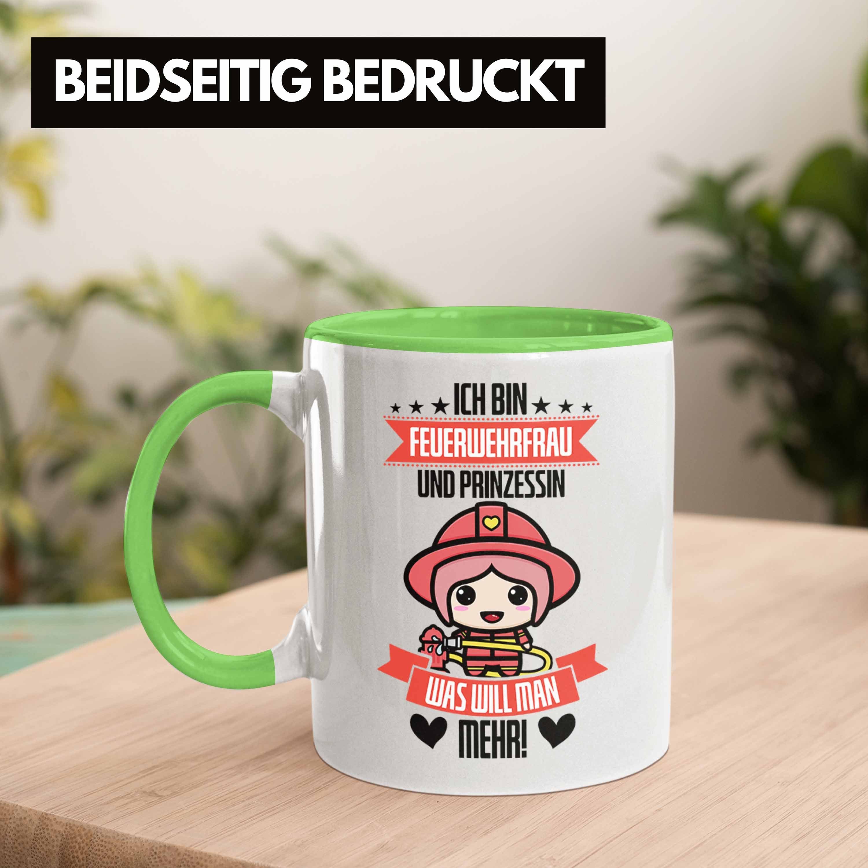Trendation Tasse in Feuerwehrfrau Tasse für Frauen Geschenk Grün Prinz Lustige der Feuerwehr