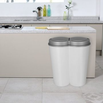 Koopman Mülltrennsystem Duo Mülleimer 2x25L weiß Deckel grau, Abfallbehälter Abfalleimer Deckel mit Drucköffnung