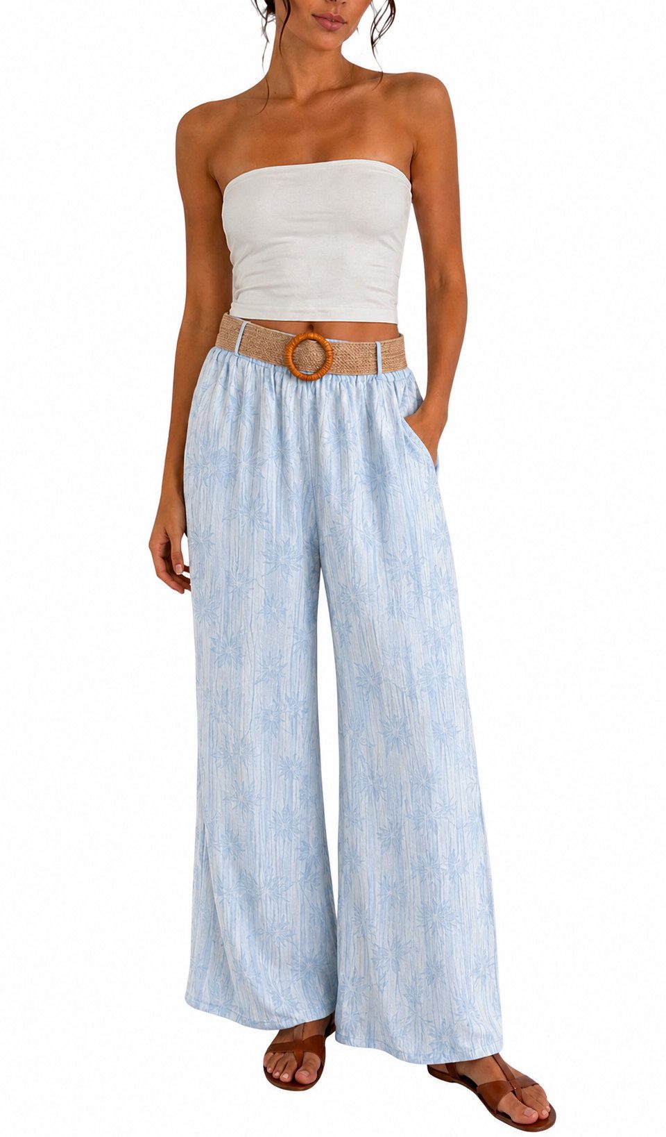 Mississhop Palazzohose Damen Palazzo Hose mit weitem Bein und elastischem Bund mit Gürtel S/M