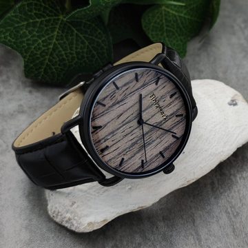 Holzwerk Quarzuhr FREISING Damen und Herren Leder & Edelstahl Holz Uhr in schwarz, grau