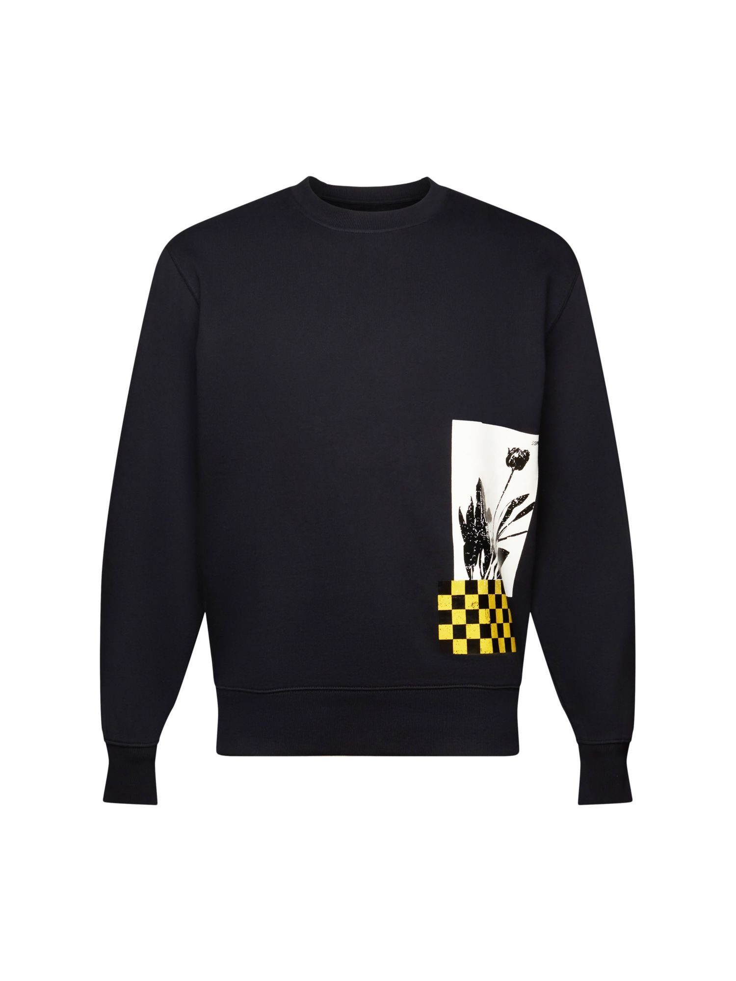 Esprit Sweatshirt mit (1-tlg) Rundhals-Sweatshirt % Print, Baumwolle 100 BLACK