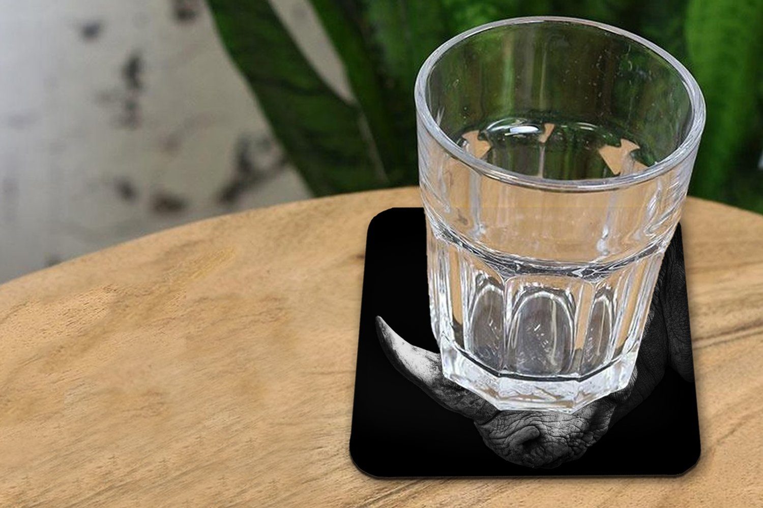 Schwarz - 6-tlg., Tasse MuchoWow - Glasuntersetzer Gläser, für Horn Glasuntersetzer, Zubehör Untersetzer, Korkuntersetzer, Tischuntersetzer, Rhinozeros Weiß, -