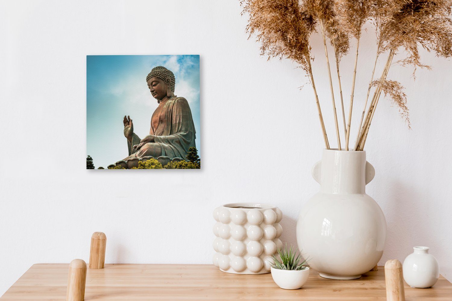 OneMillionCanvasses® Leinwandbild Leinwand dem für über Tian (1 Wohnzimmer Bilder St), Wolken Tan Hongkong, Schlafzimmer in Buddha