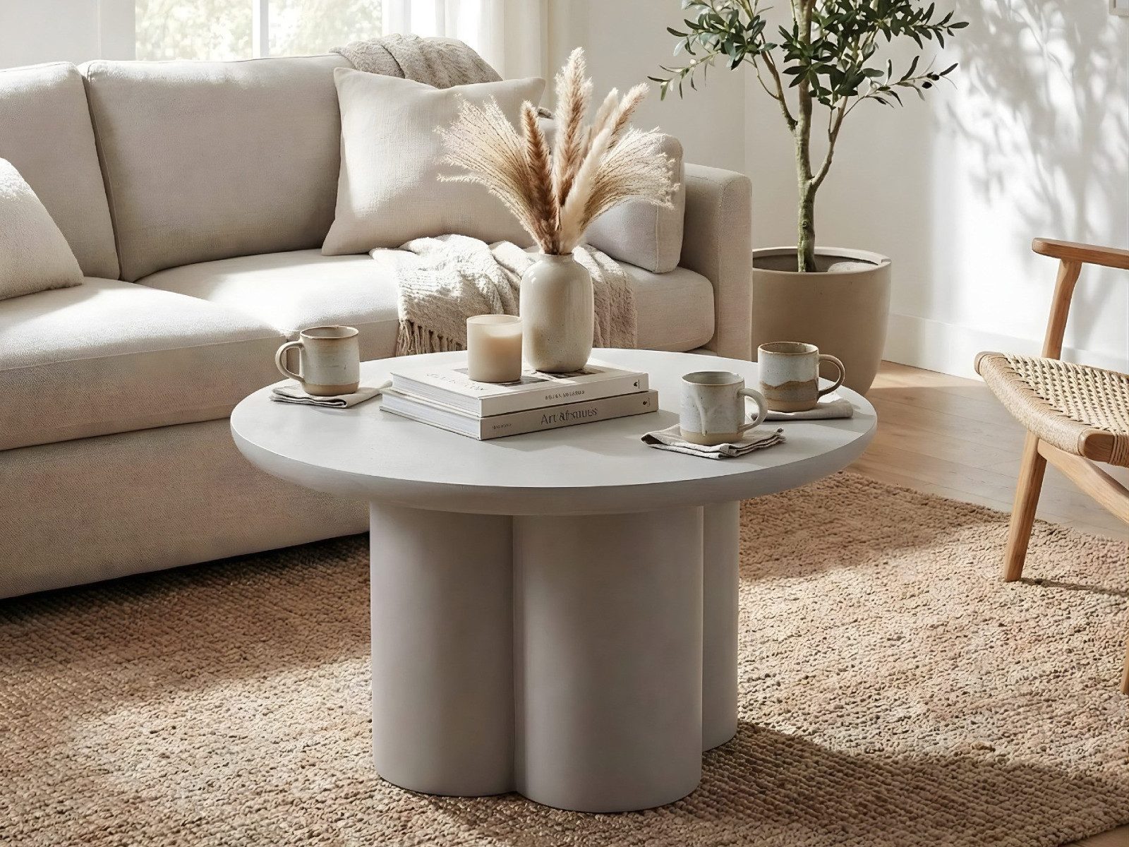 yourhouse24 Couchtisch MIU, Organisch & Modern, Mikrozement Grau (1 Tisch), Echte Mikrozement-Oberfläche in Betonoptik