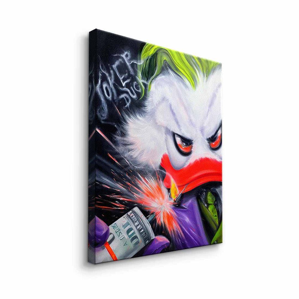 Art Duck Motivationsbild Joker - by Leinwandbild, weißer - Rahmen Premium Viqa DOTCOMCANVAS® designed