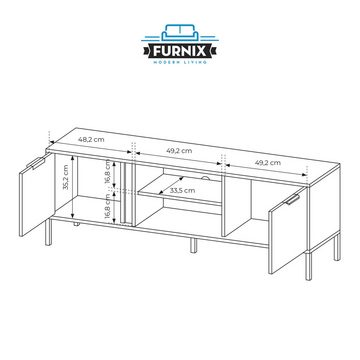 Furnix TV-Schrank Fernsehtisch LARSONS RTV153 G 2D Lowboard Kommode Anthrazit B153,1 x H53,4 x T39,5 cm, Metallbeine