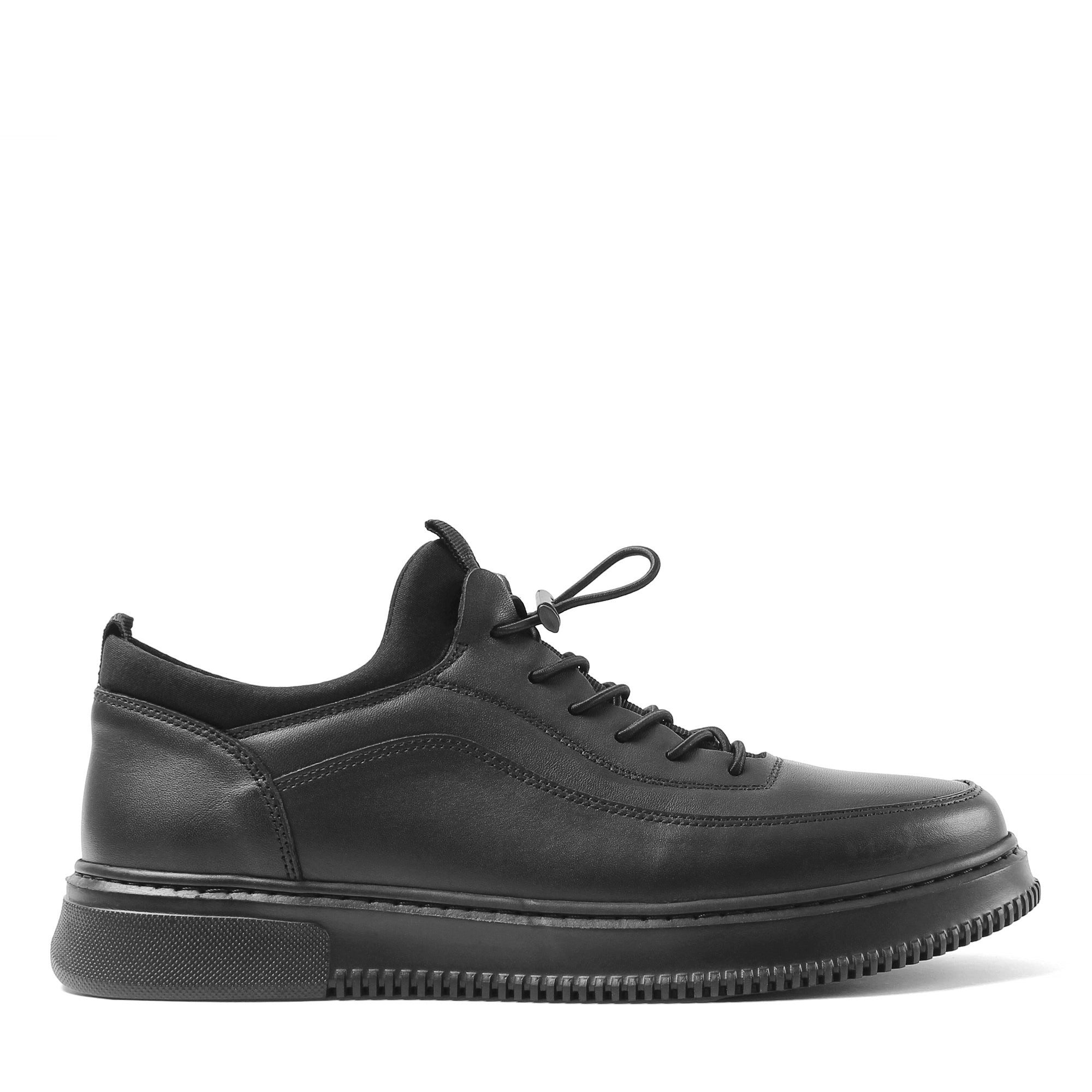 Celal Gültekin Leder-Sneaker Elastische Schnürung Plateau Casual Freizeit Herren Sneaker Glattleder, Plateau-Profilsohle, Elastische Schnürung, Schwarz, 43